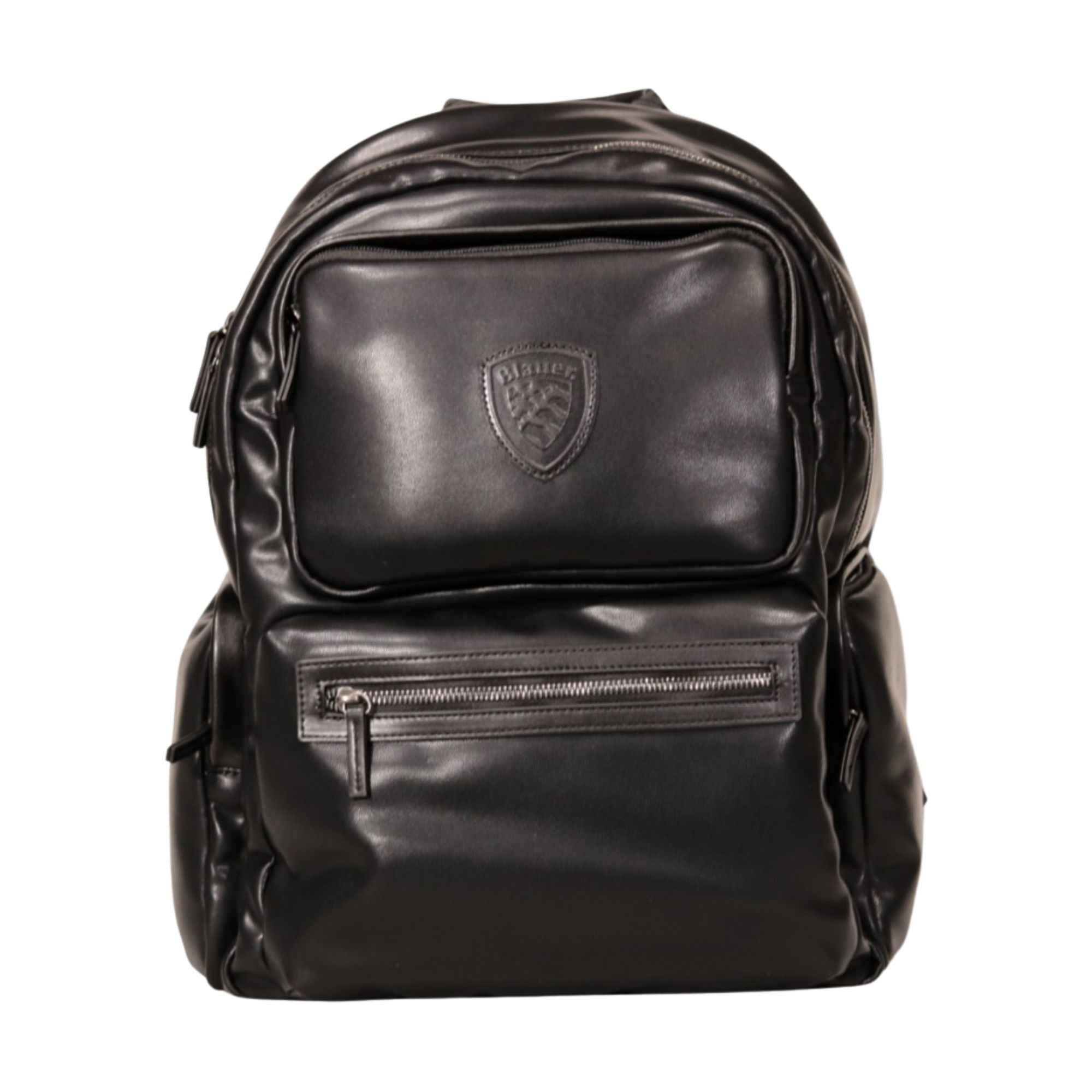 Zaino Uomo Nero in ecopelle, con logo tono su tono e numerose tasche esterne