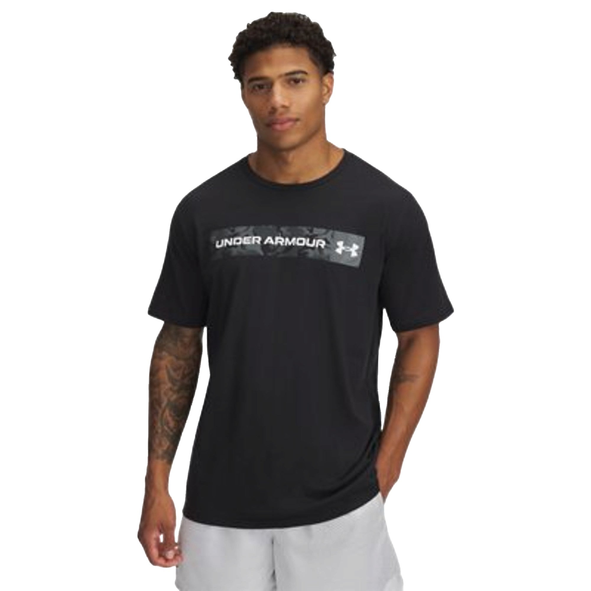 T-shirt Uomo nera Camo Chest Stripe
