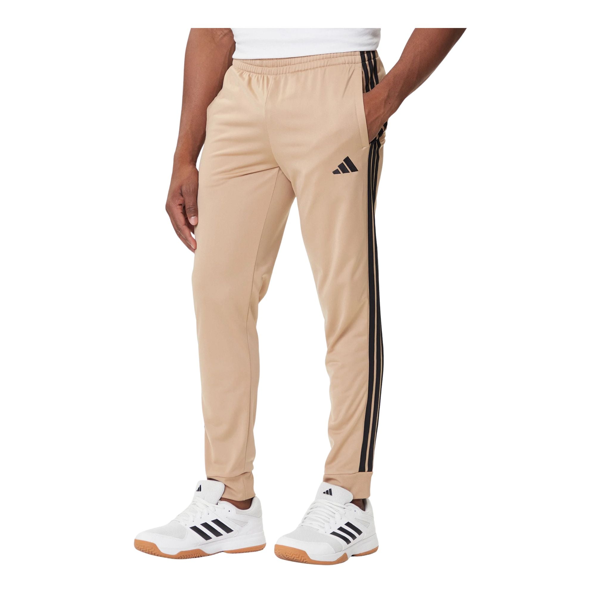 Tuta Uomo Basic 3-Stripes, Beige, con full zip e pantalone elasticizzato