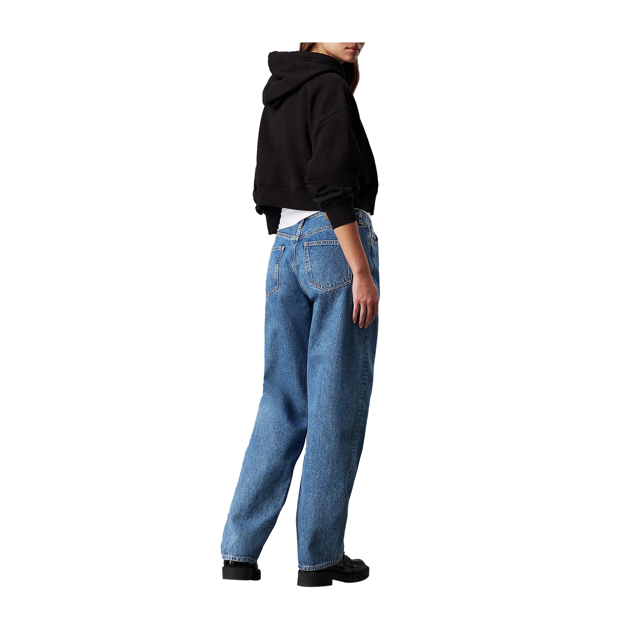 Felpa Donna Nera Calvin Klein Relaxed Logo Applicato