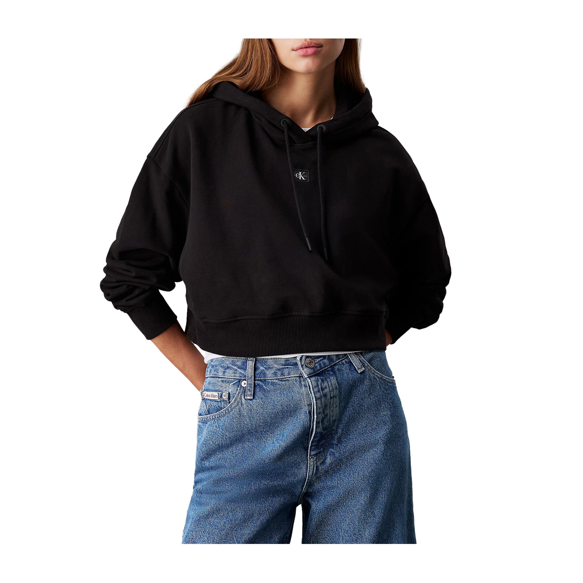 Felpa Donna Nera Calvin Klein Relaxed Logo Applicato