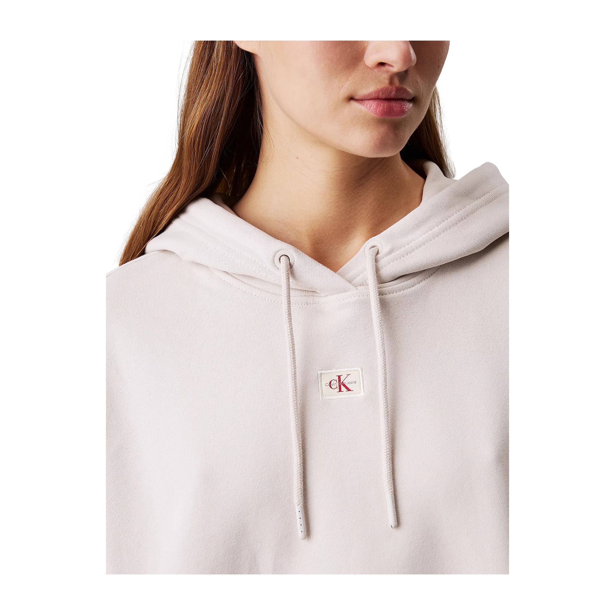 Felpa Donna Beige Calvin Klein Relaxed Logo Applicato