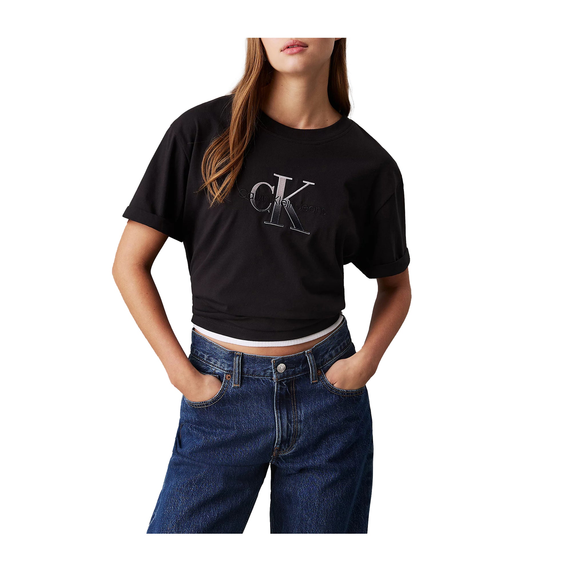 T-shirt Donna Calvin Klein Relaxed Logo in Rilievo