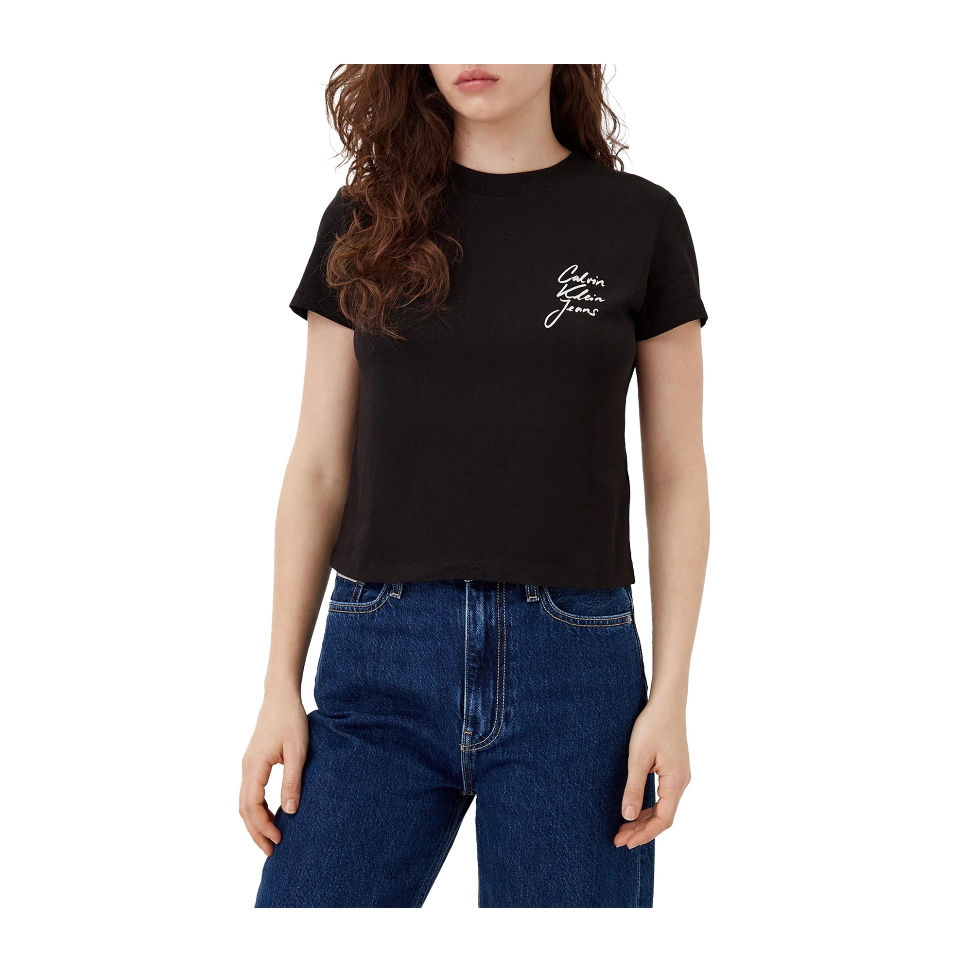 T-shirt Donna Calvin Klein Nera Slim con Logo