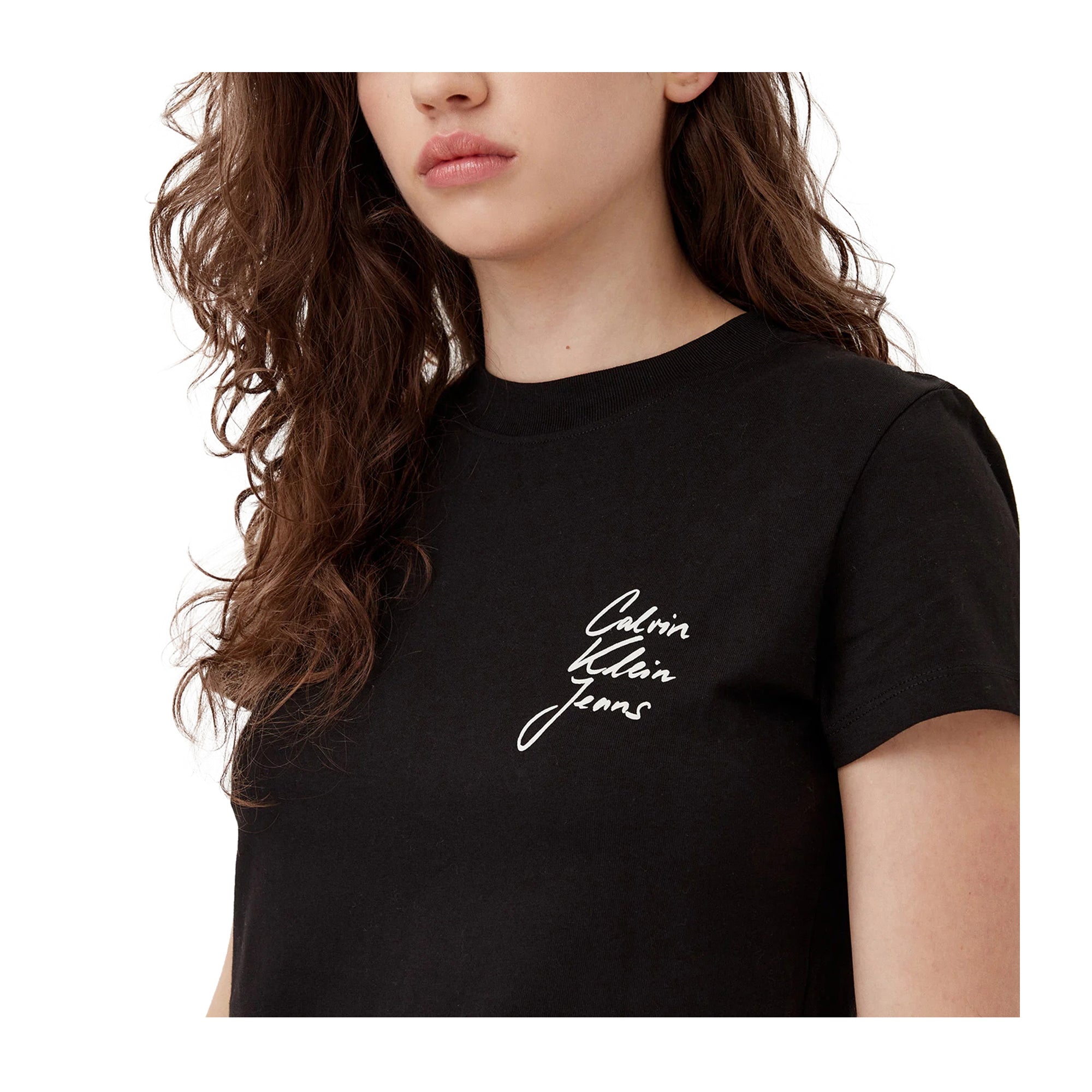 T-shirt Donna Calvin Klein Nera Slim con Logo