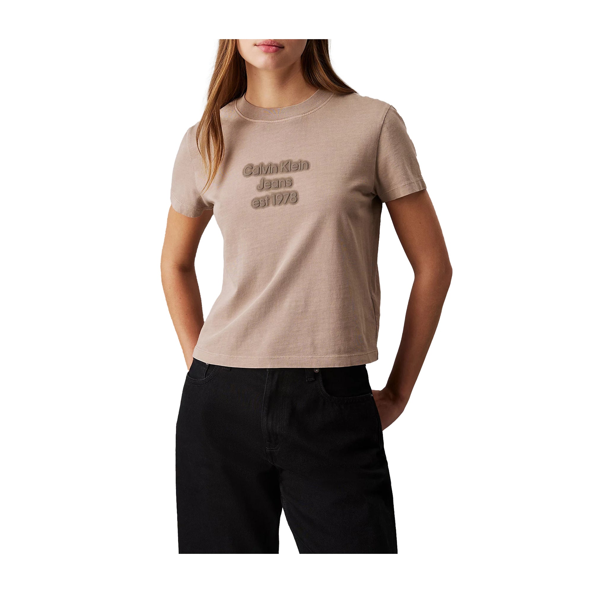 T-shirt Donna Beige Calvin Klein Stampa Floccata