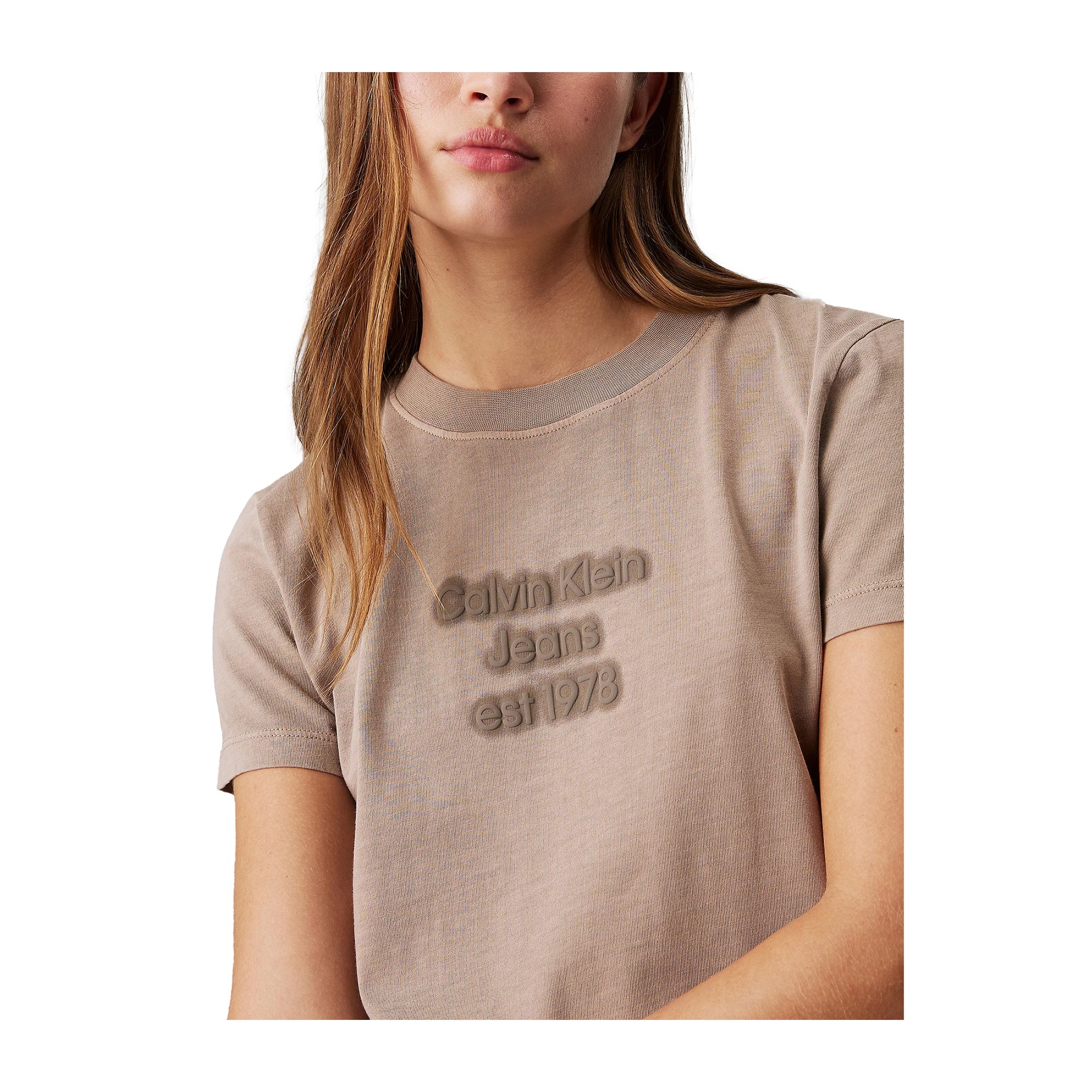 T-shirt Donna Beige Calvin Klein Stampa Floccata