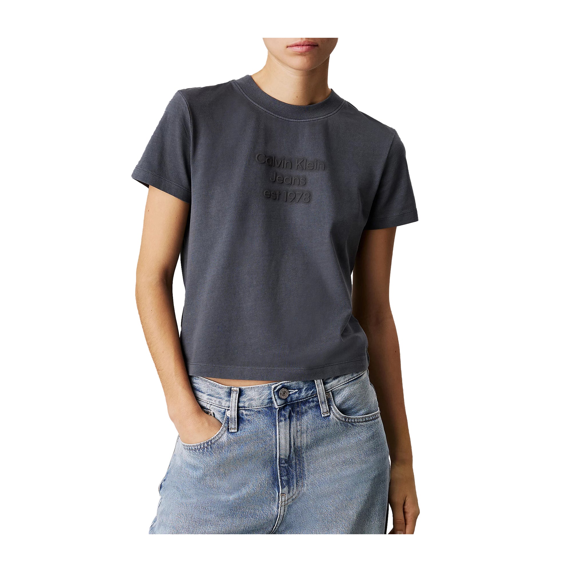 T-shirt Donna Grigia Calvin Klein Stampa Floccata