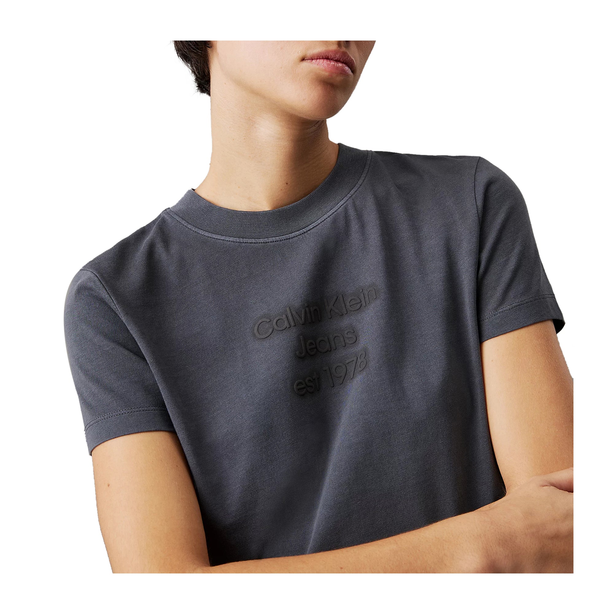 T-shirt Donna Grigia Calvin Klein Stampa Floccata