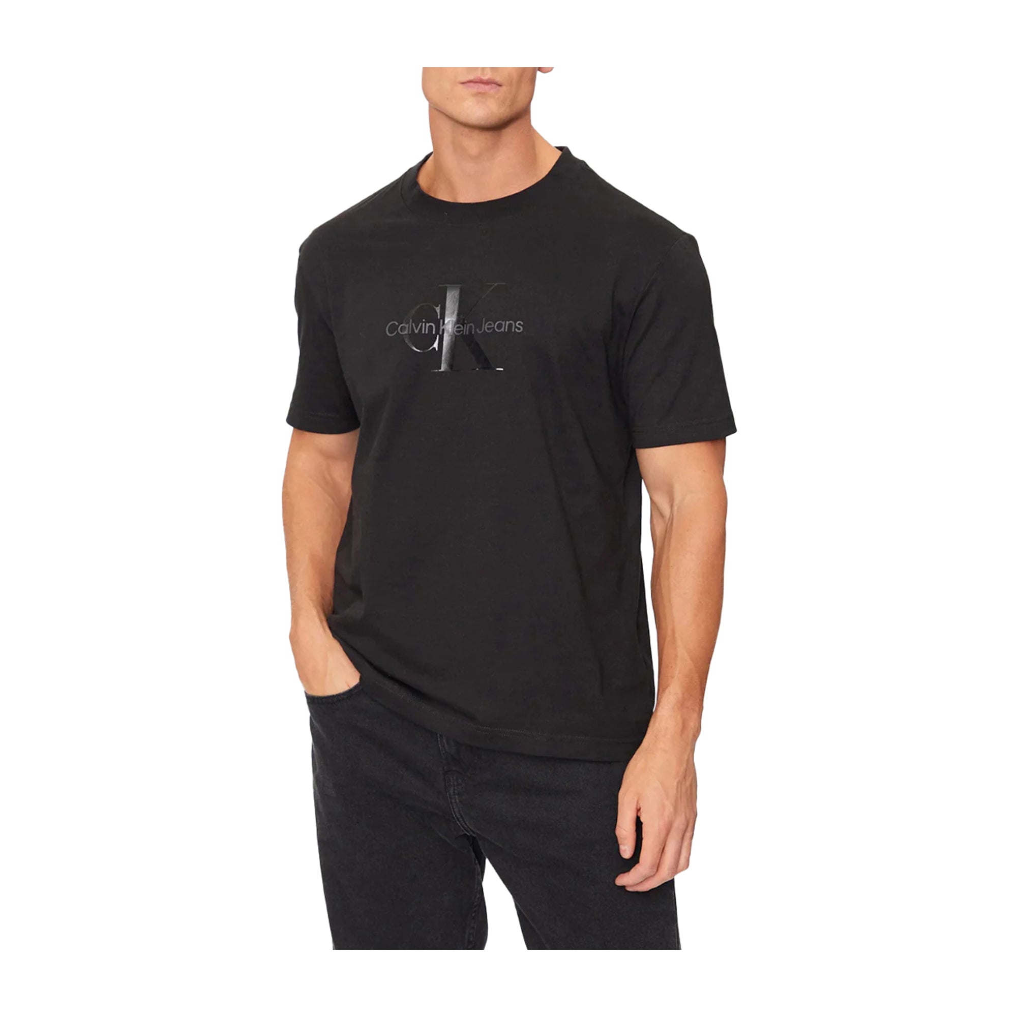 T-shirt Uomo Calvin Klein Shiny Monologo Nero