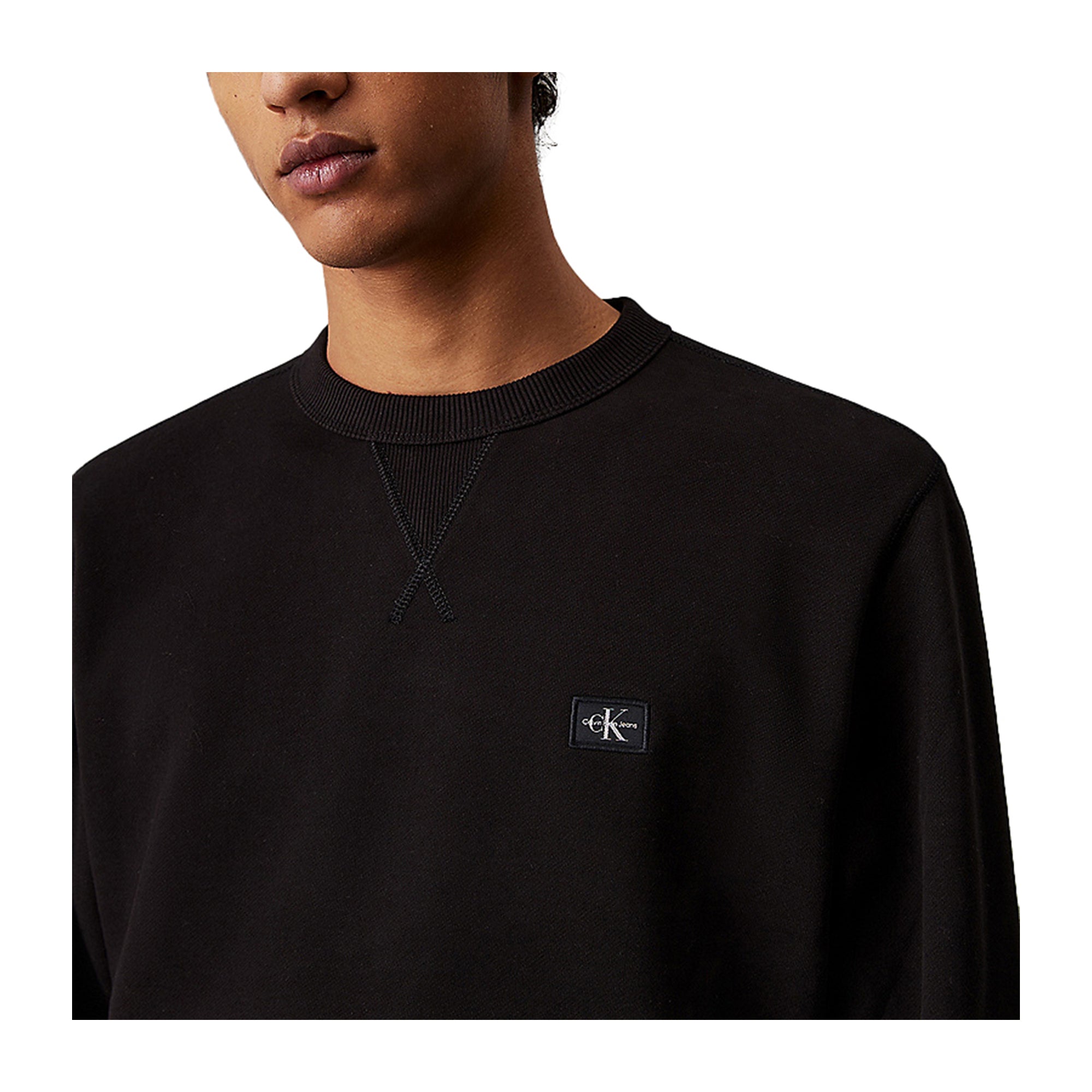 Felpa Uomo in spugna di cotone con badge Nero