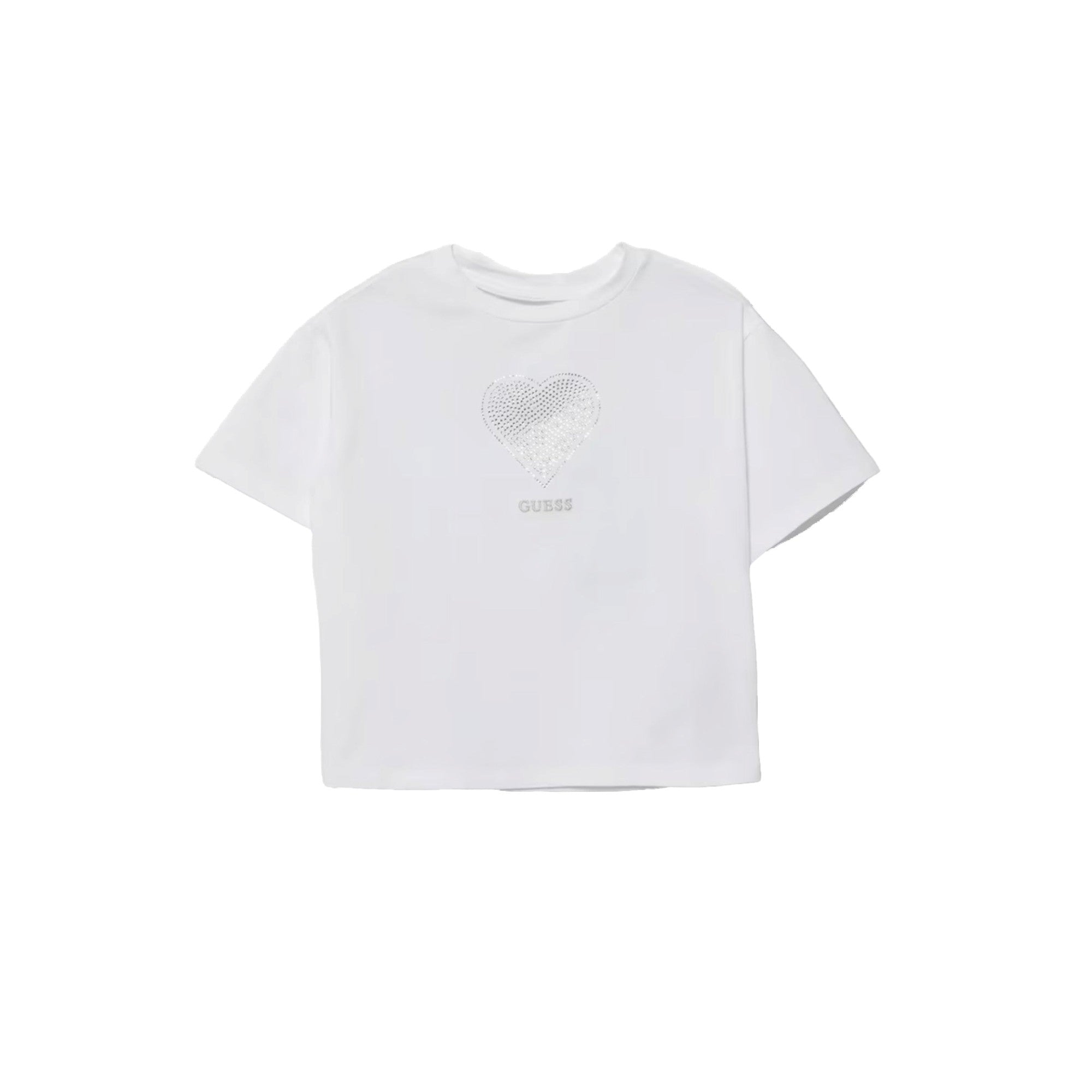 T-shirt bianca Bambina con cuore con strass