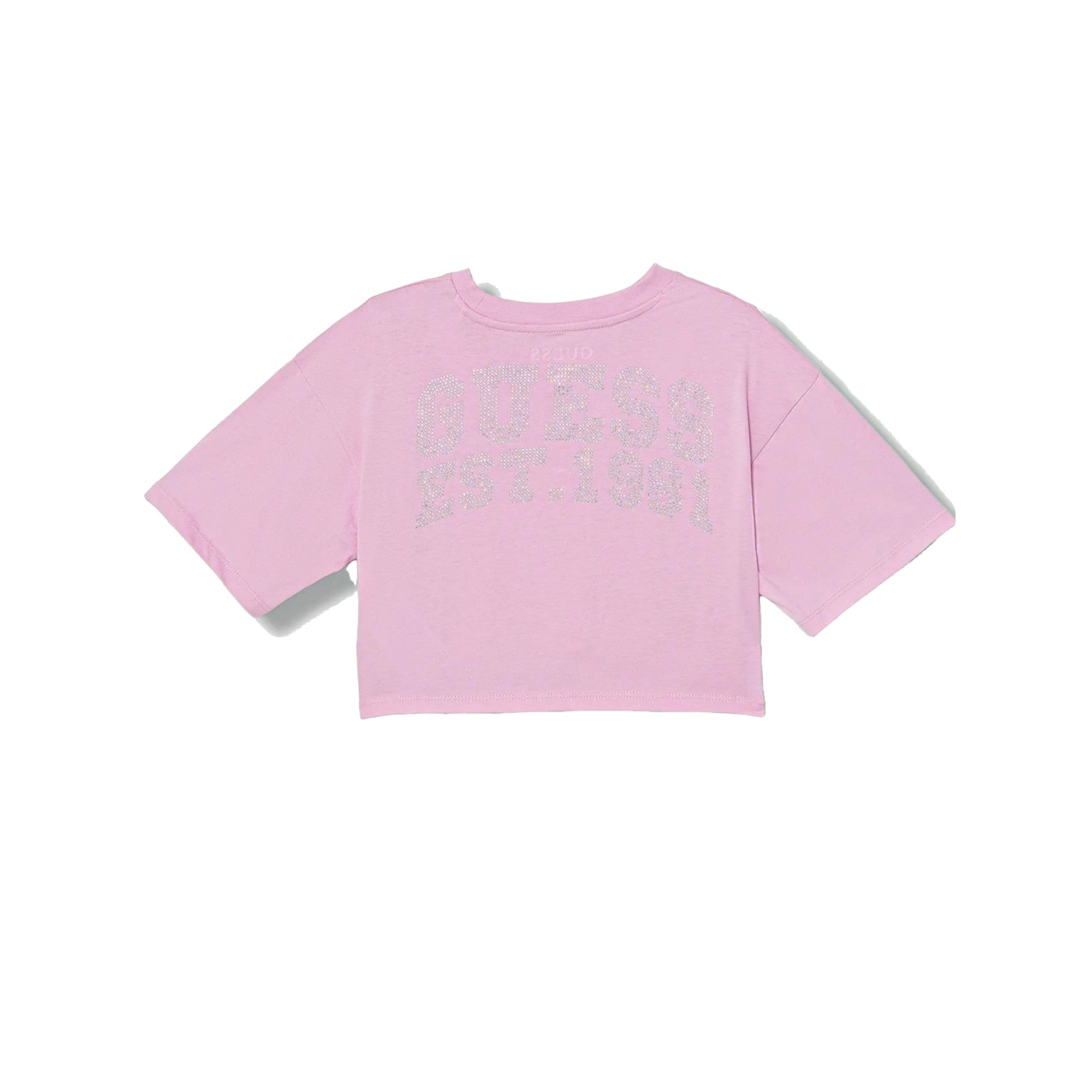 T-shirt Bambina cropped Rosa con strass retro