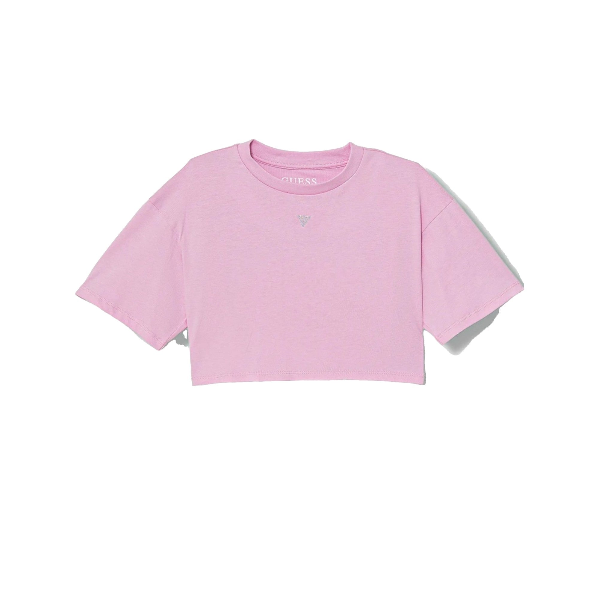 T-shirt Bambina cropped Rosa con strass