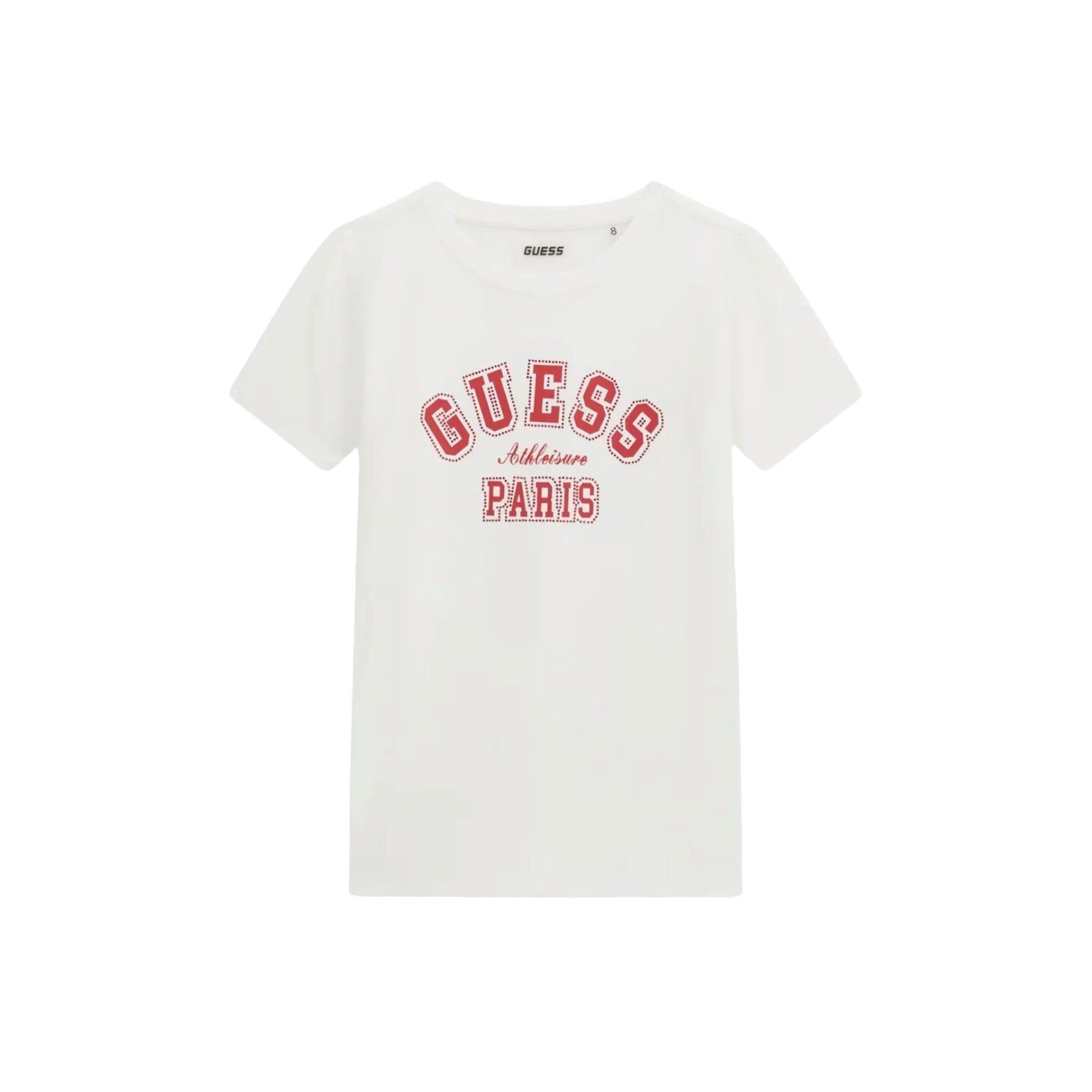 T-shirt Bambina in bianco con logo con strass