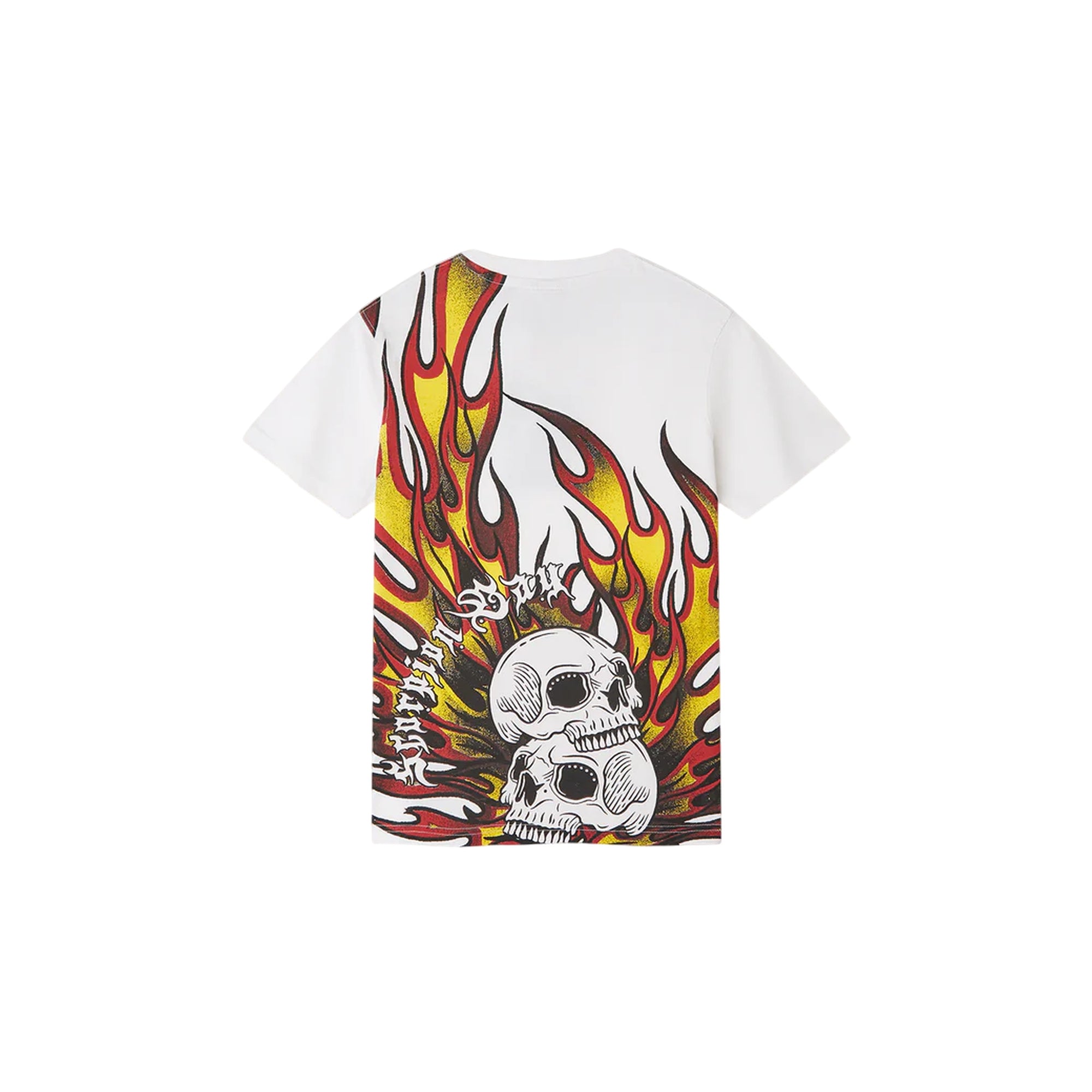 T-shirt Junior stampata "Skulls on fire" Bianco retro