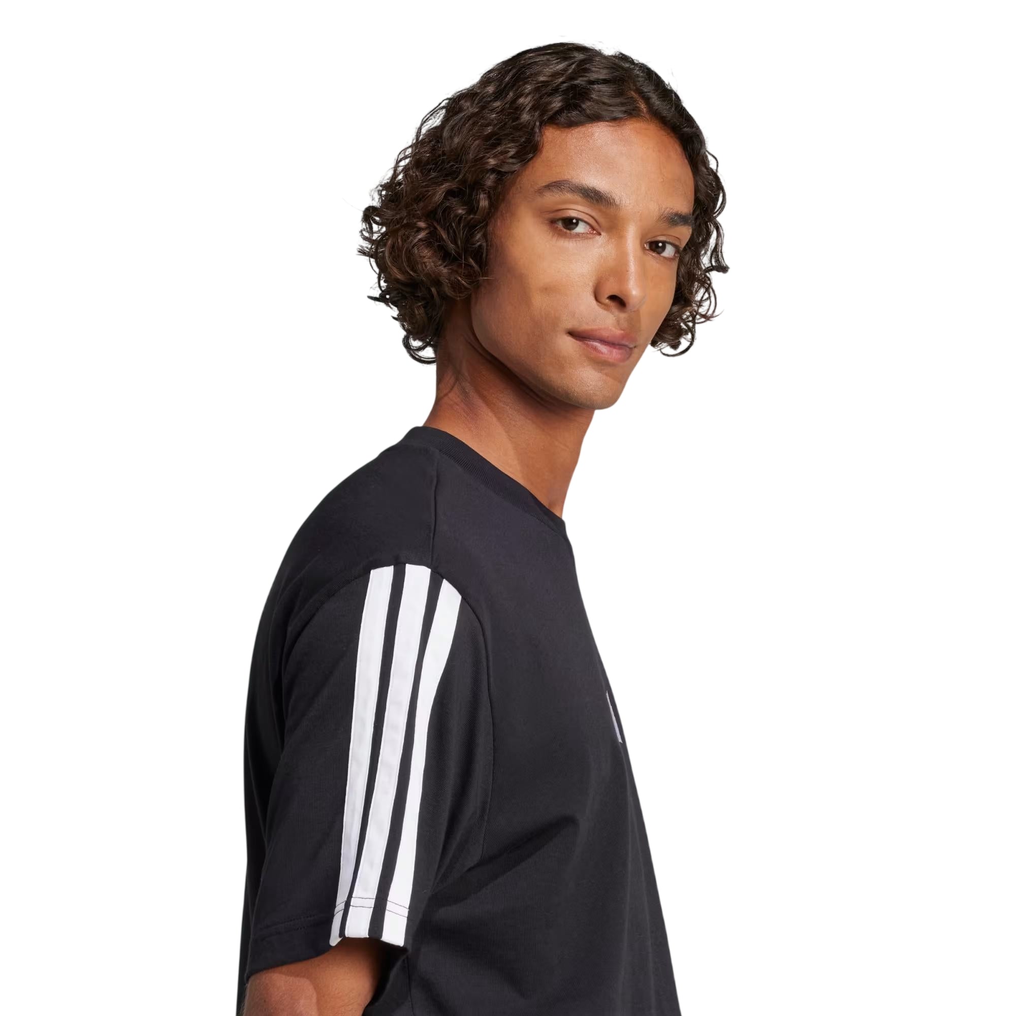 T-shirt Uomo Essentials 3Stripes Single Jersey Nera - dettaglio