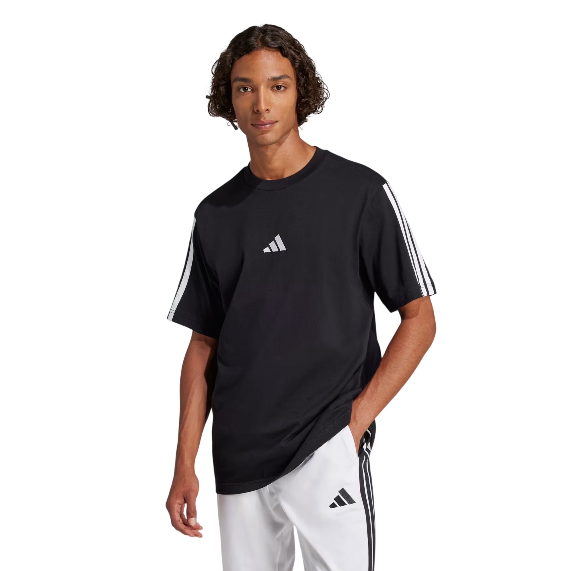 T-shirt Uomo Essentials 3Stripes Single Jersey Nera
