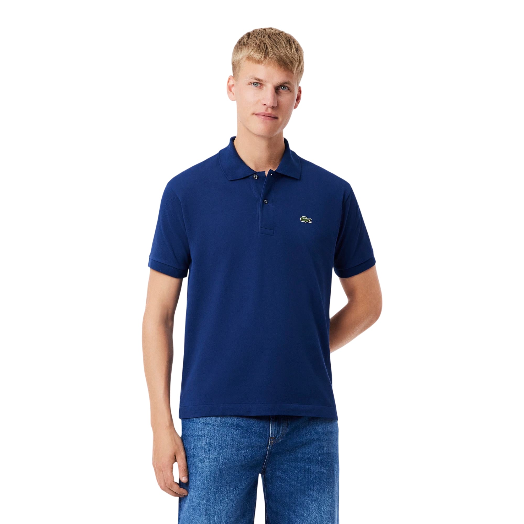Polo Uomo L.12.12 Navy, con bordi a costine