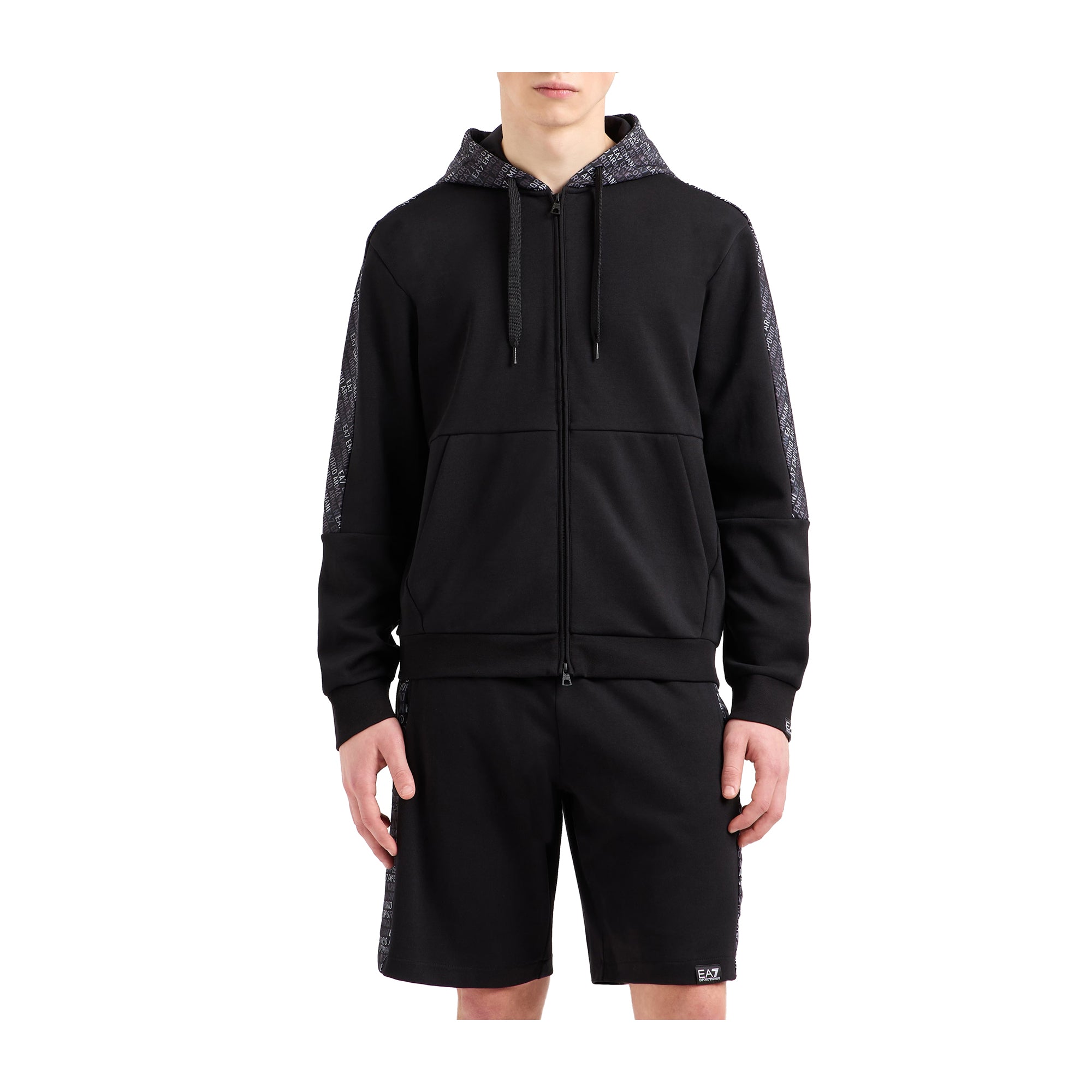 Felpa Uomo dotata di cappuccio con coulisse, inserti logati e zip frontale