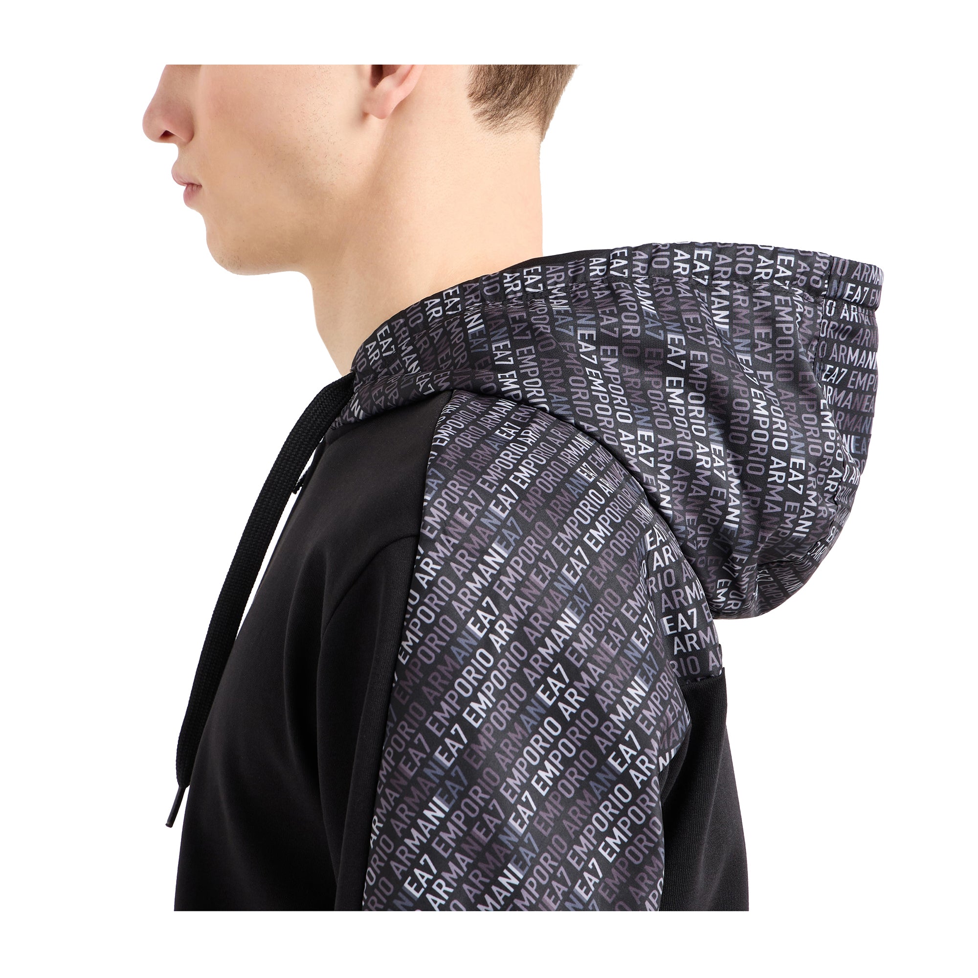 Felpa Uomo dotata di cappuccio con coulisse, inserti logati e zip frontale