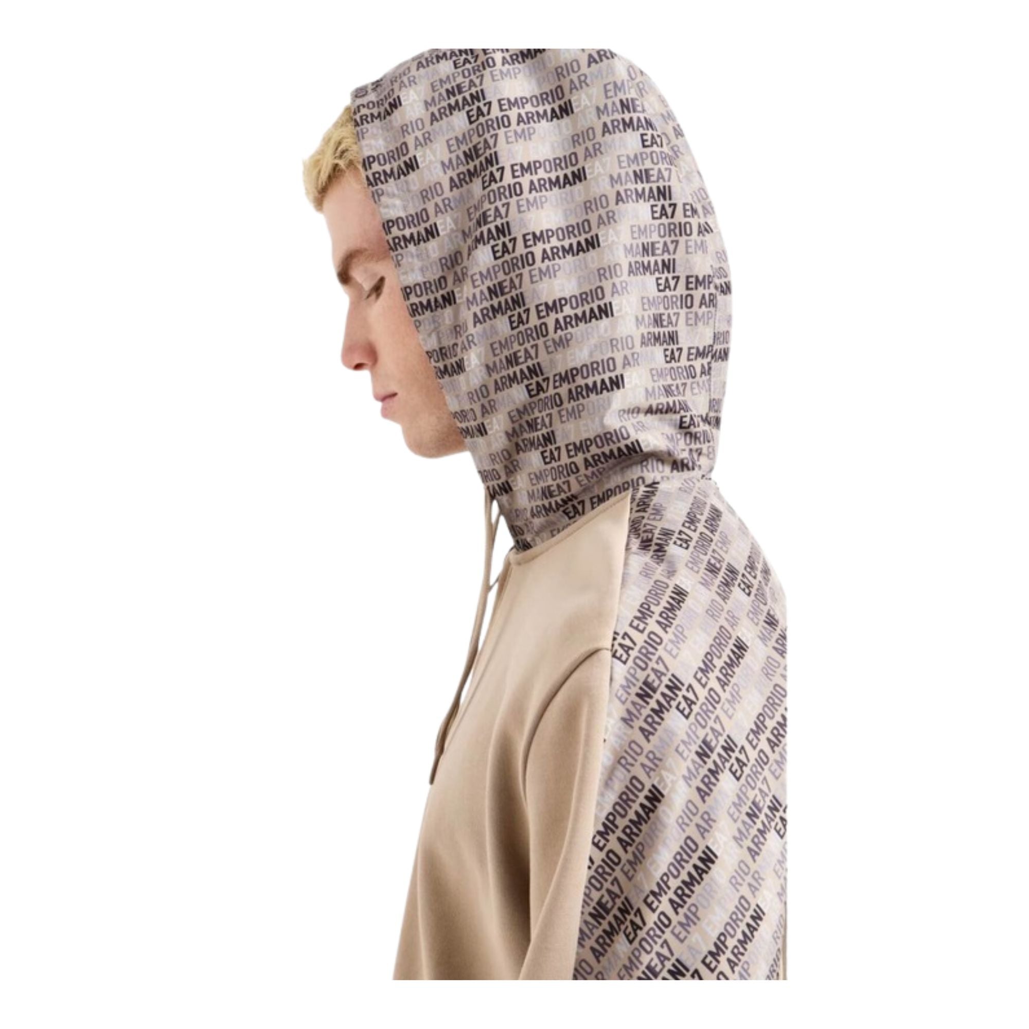 Felpa Uomo Beige inserti logati modello laterale ravvicinato