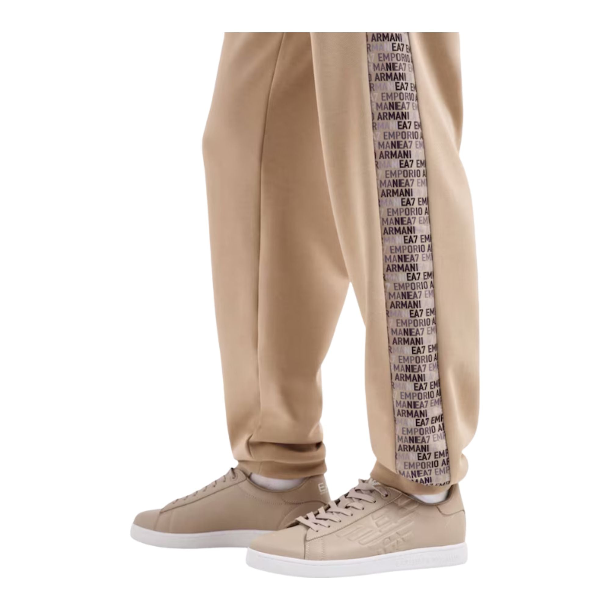 Pantaloni da tuta Uomo Beige con inserti logati dettaglio