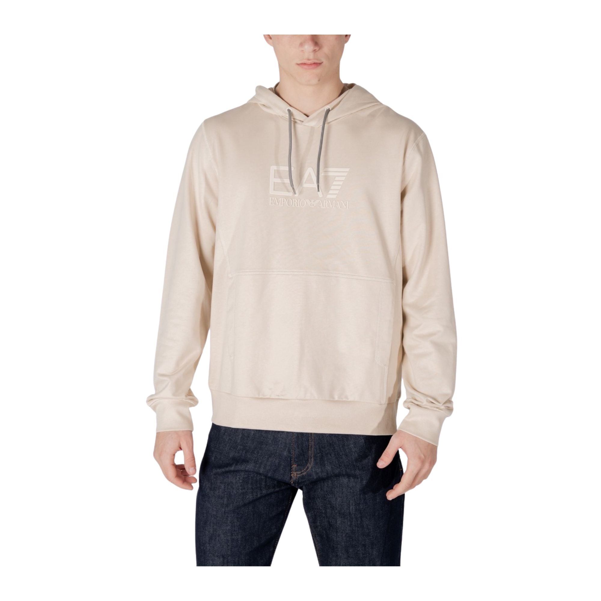 Felpa Uomo tinta unita beige con logo frontale modello frontale