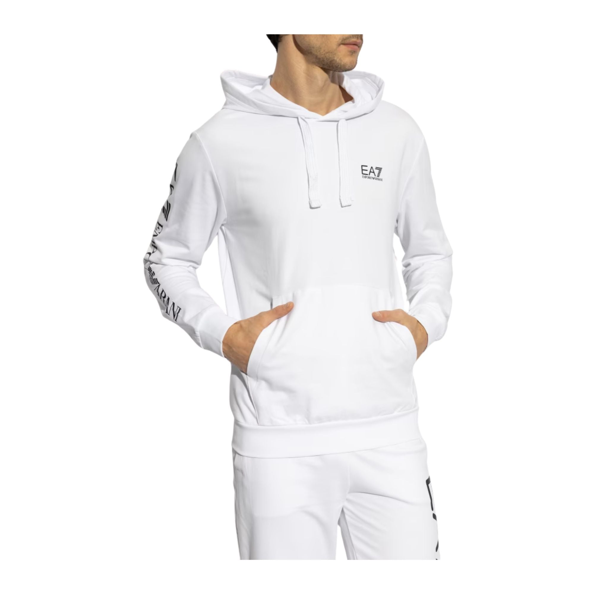 Felpa Uomo Bianca Logo Series con cappuccio modello frontale