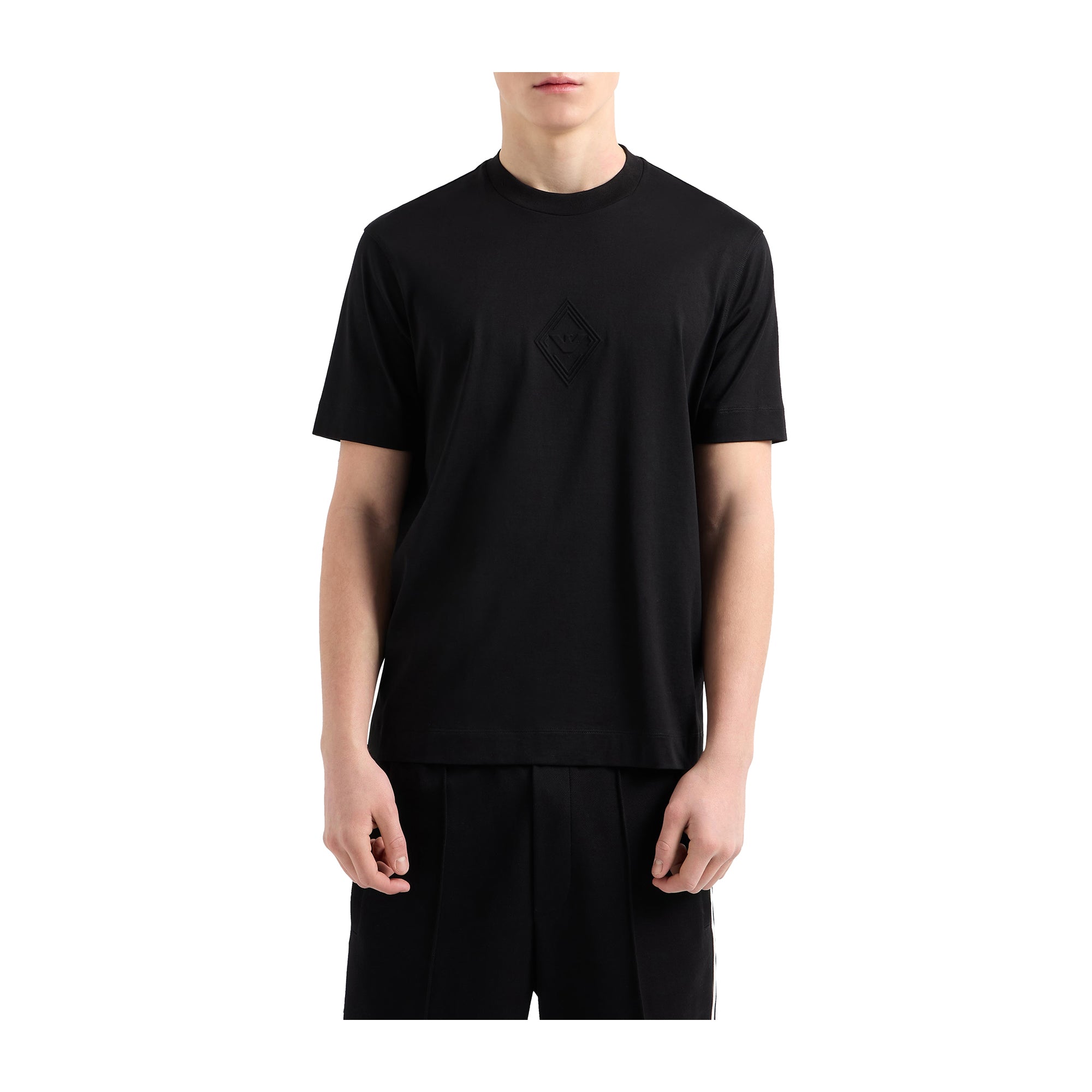 T-shirt Uomo Nera, in cotone, con logo in rilievo sul petto