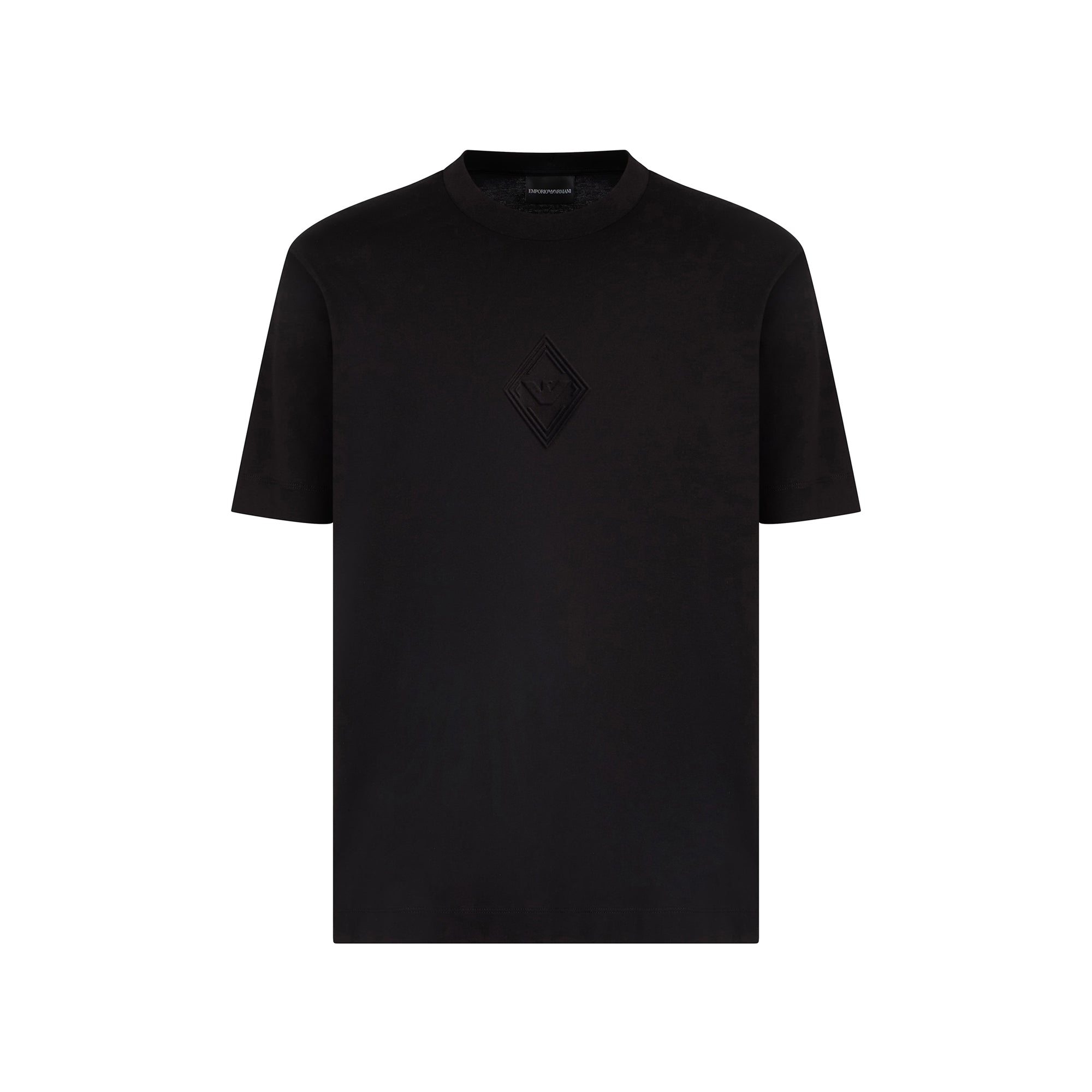 T-shirt Uomo Nera, in cotone, con logo in rilievo sul petto