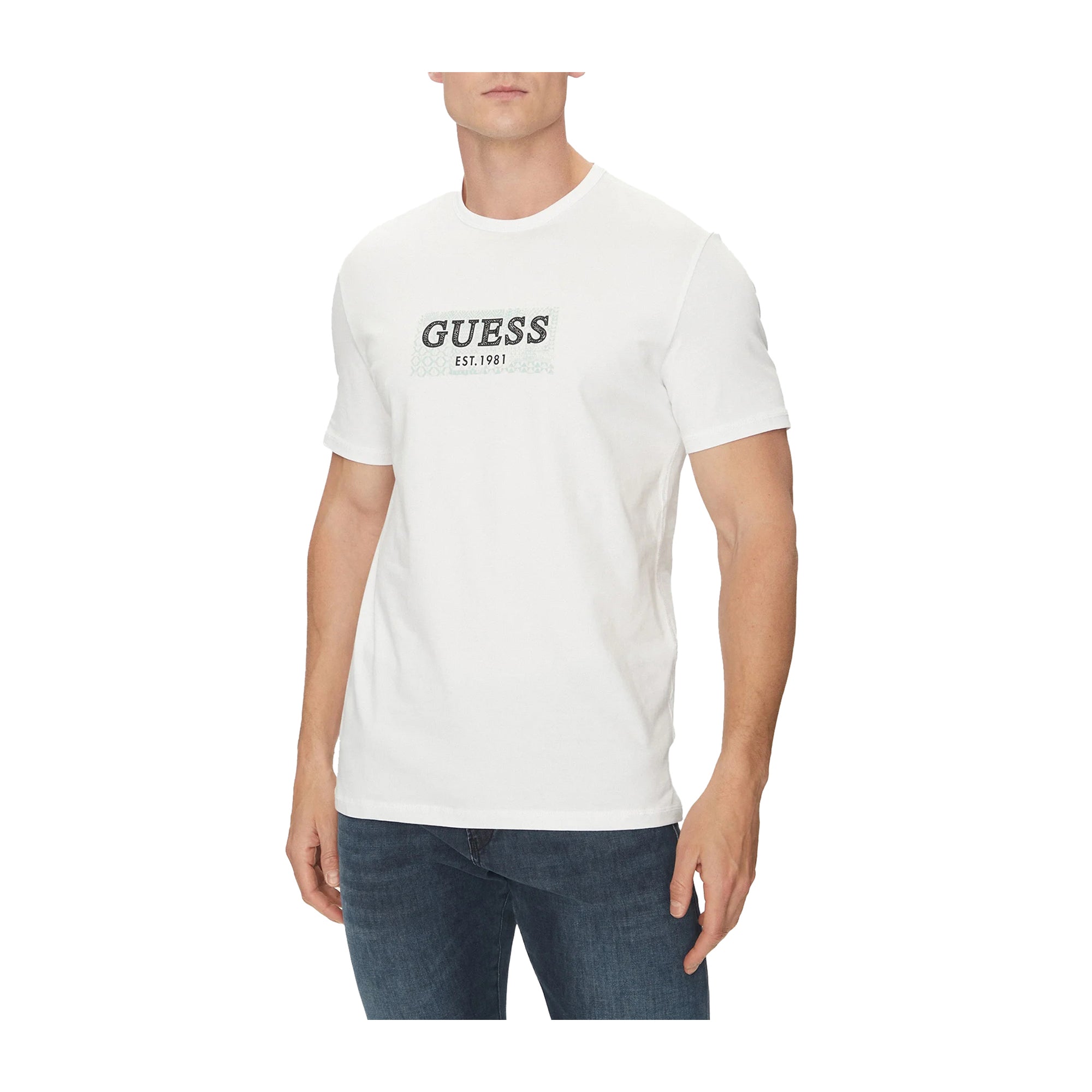 Guess T-shirt Uomo Slim fit Bianca con logo modello frontale
