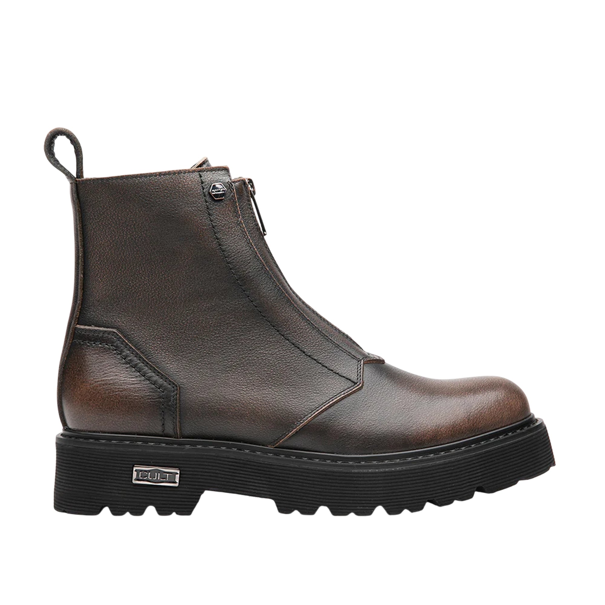 Stivaletto Uomo con tomaia in pelle, zip frontale e logo metallico