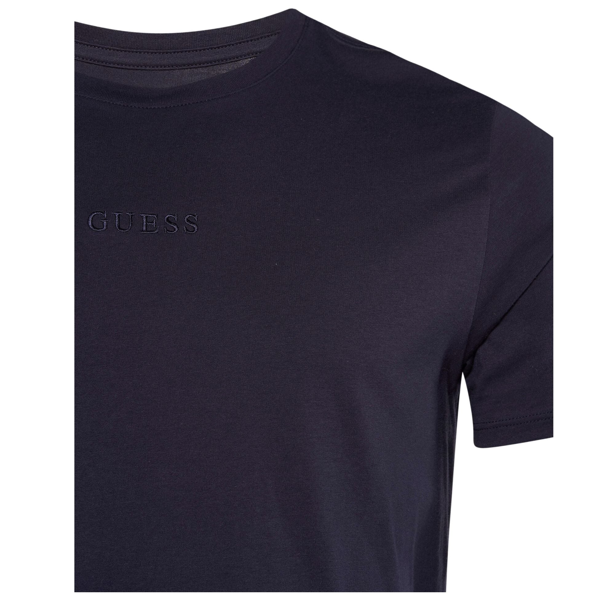 Guess T-Shirt Uomo Blu con logo ricamato dettaglio frontale