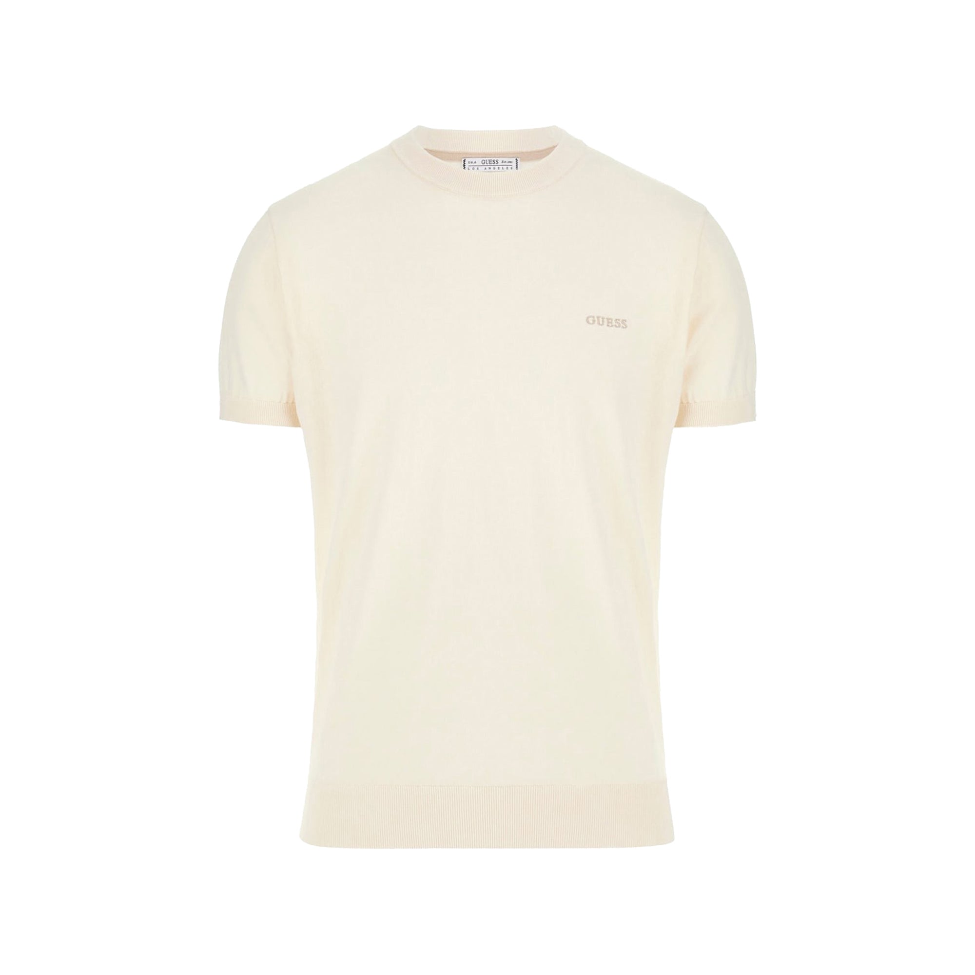 Guess T-shirt Uomo Bianca con Bordi a Coste