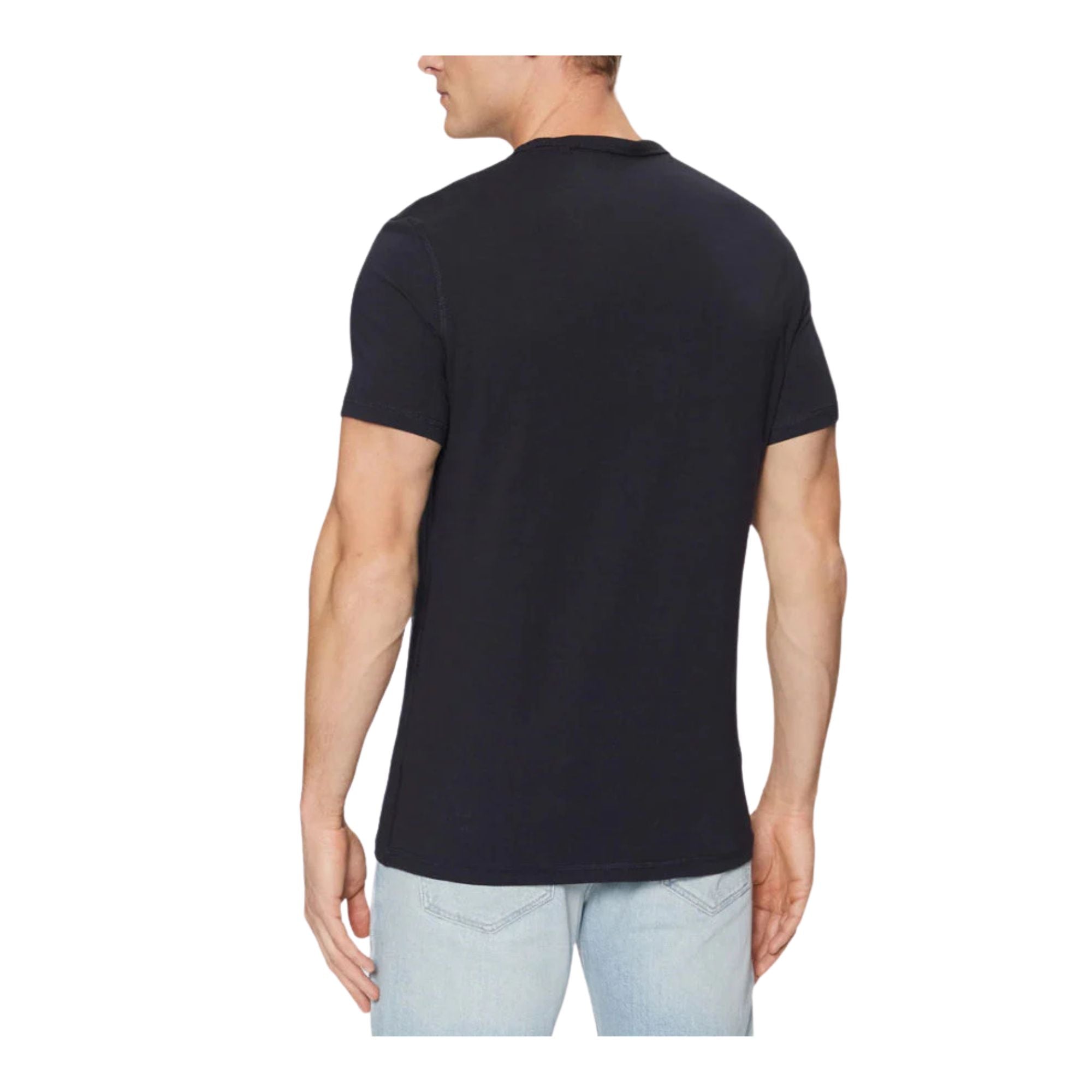 Guess T-shirt Uomo Nera con maxi logo triangolo frontale modello retro