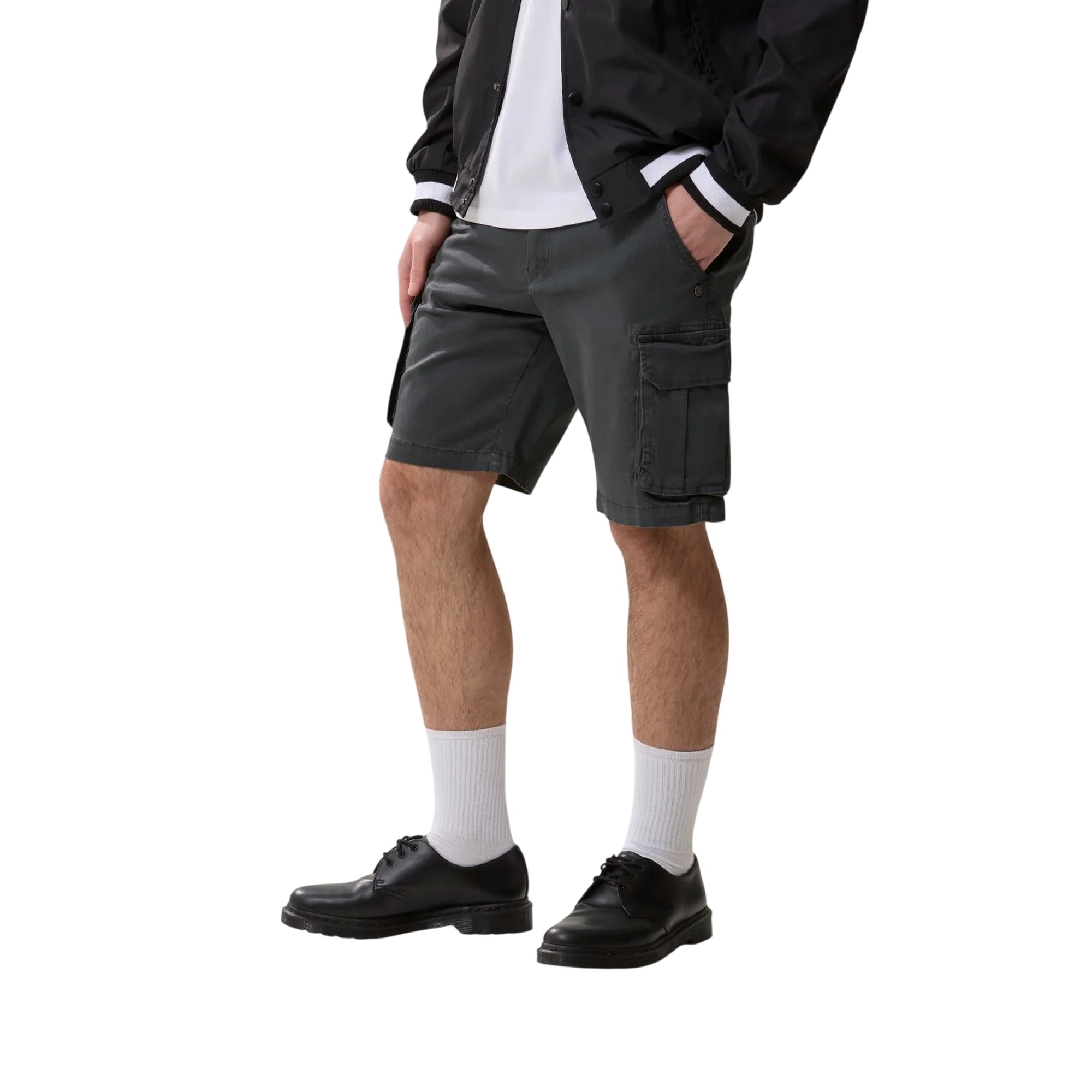 Bermuda cargo Uomo con logo retro Grigio modello frontale