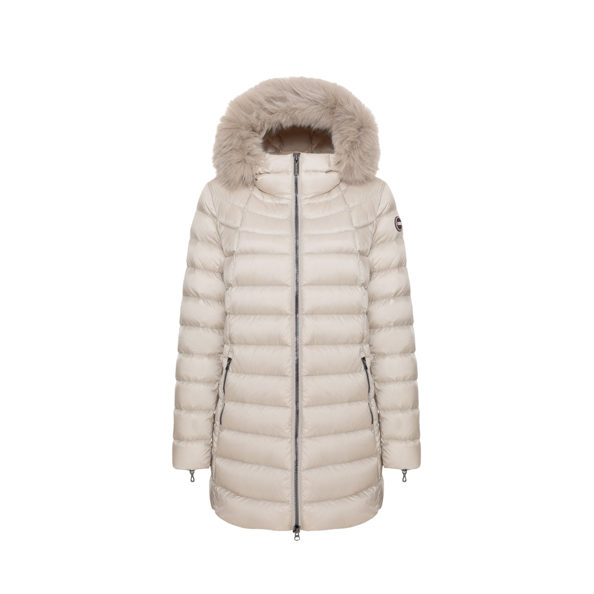 Piumino Donna Medio cappuccio con pelliccia Panna