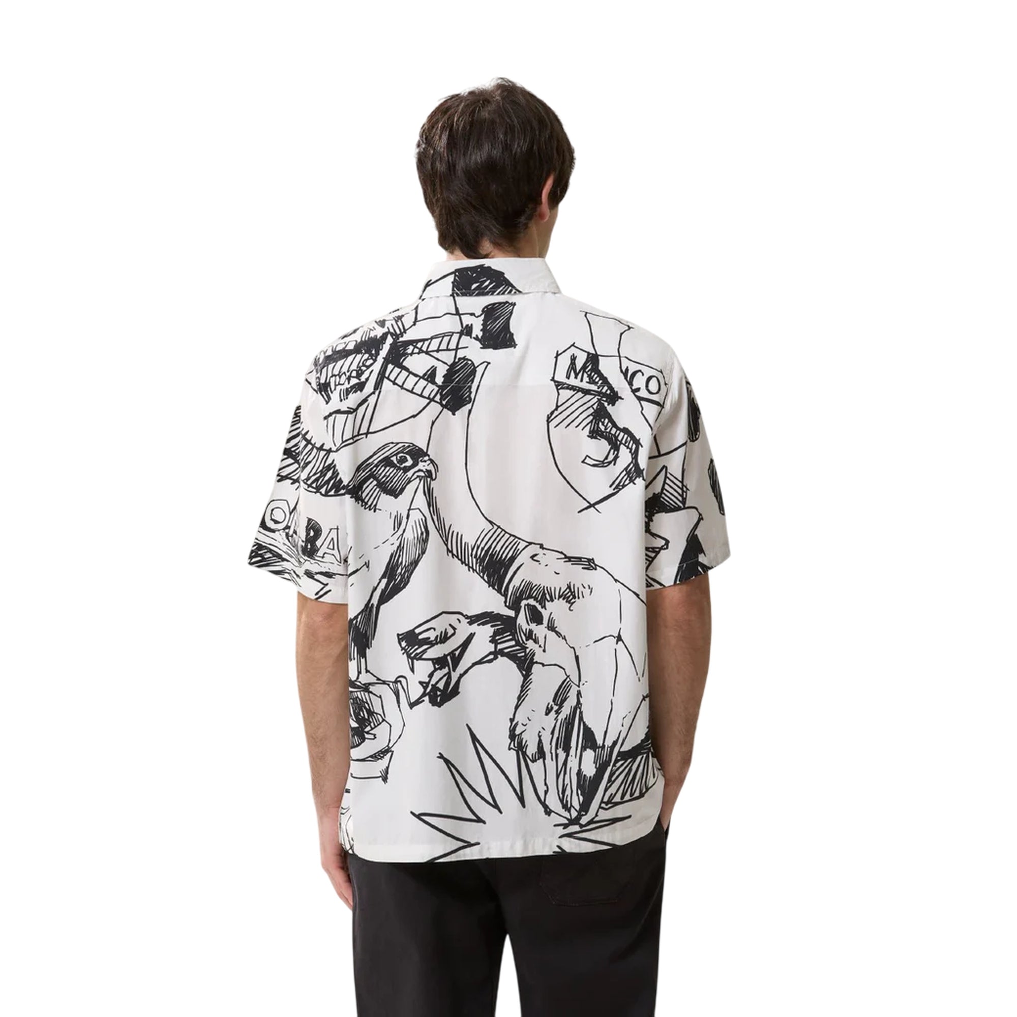 Camicia over Uomo con stampa sketch grafici modello retro