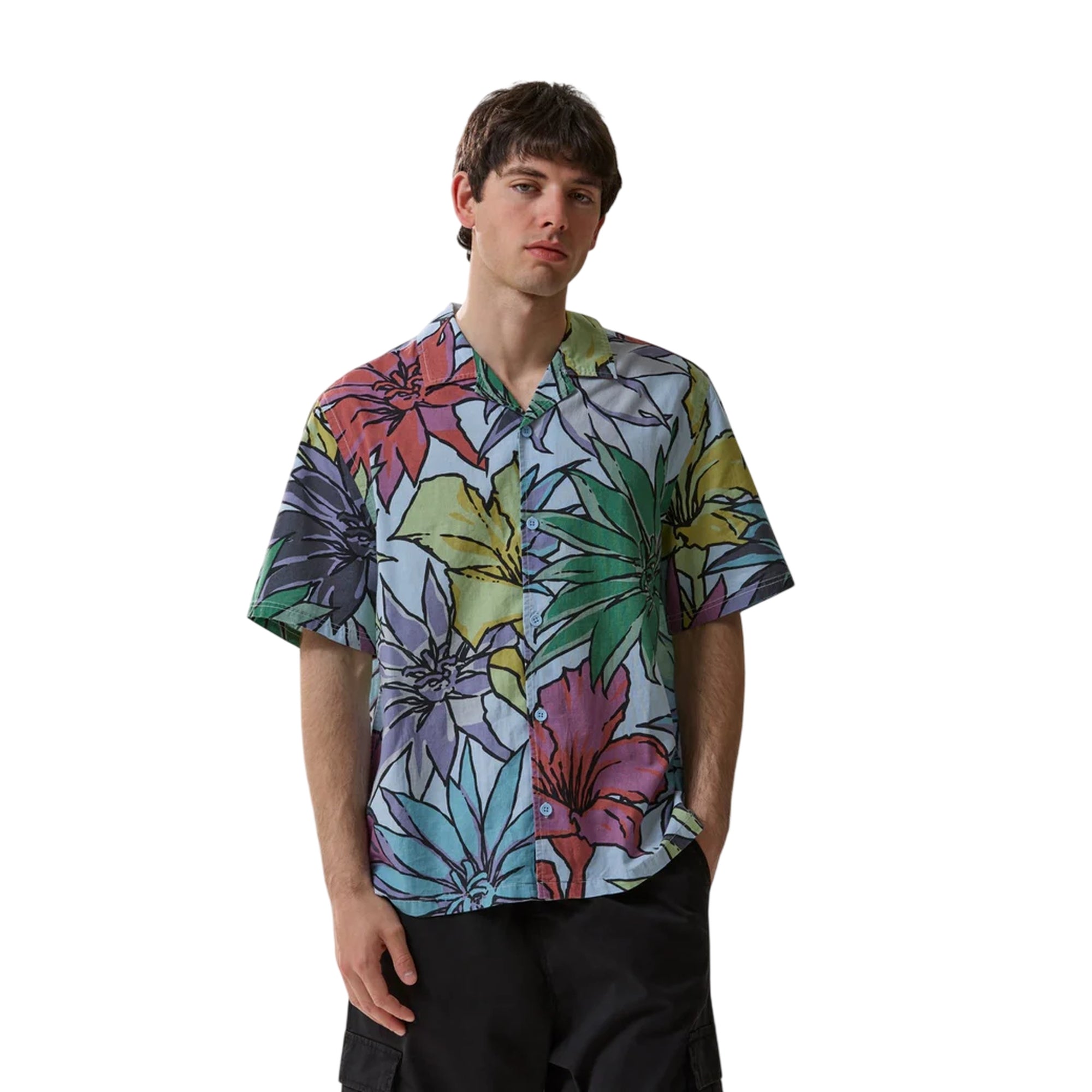 Camicia over Uomo con stampa floeale in lino modello frontale