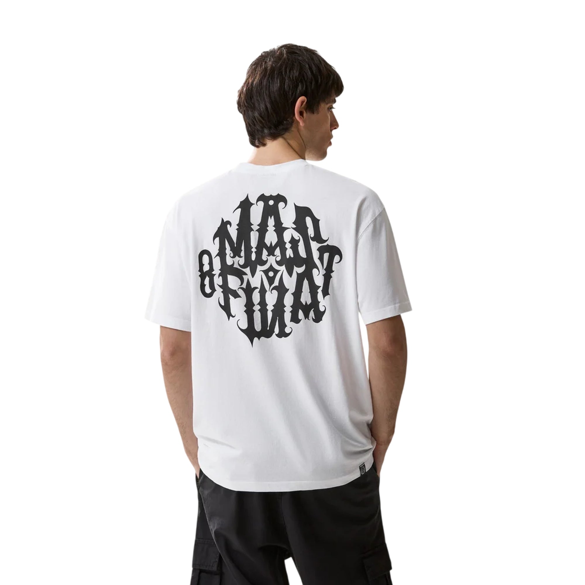 T-shirt Uomo bianca con stampa nera "Mas Fina" modello retro