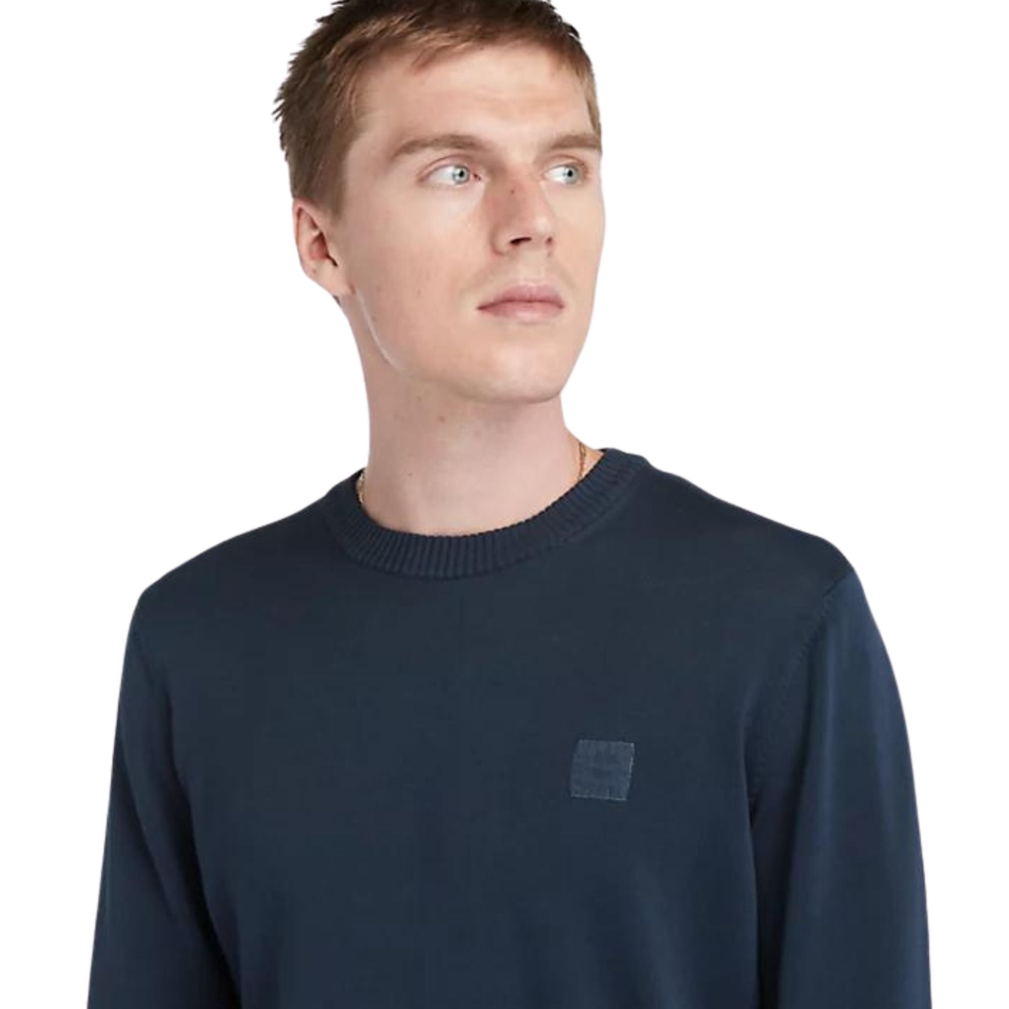 Maglione Uomo in Cotone tinta unita Blu modello frontale ravvicinato