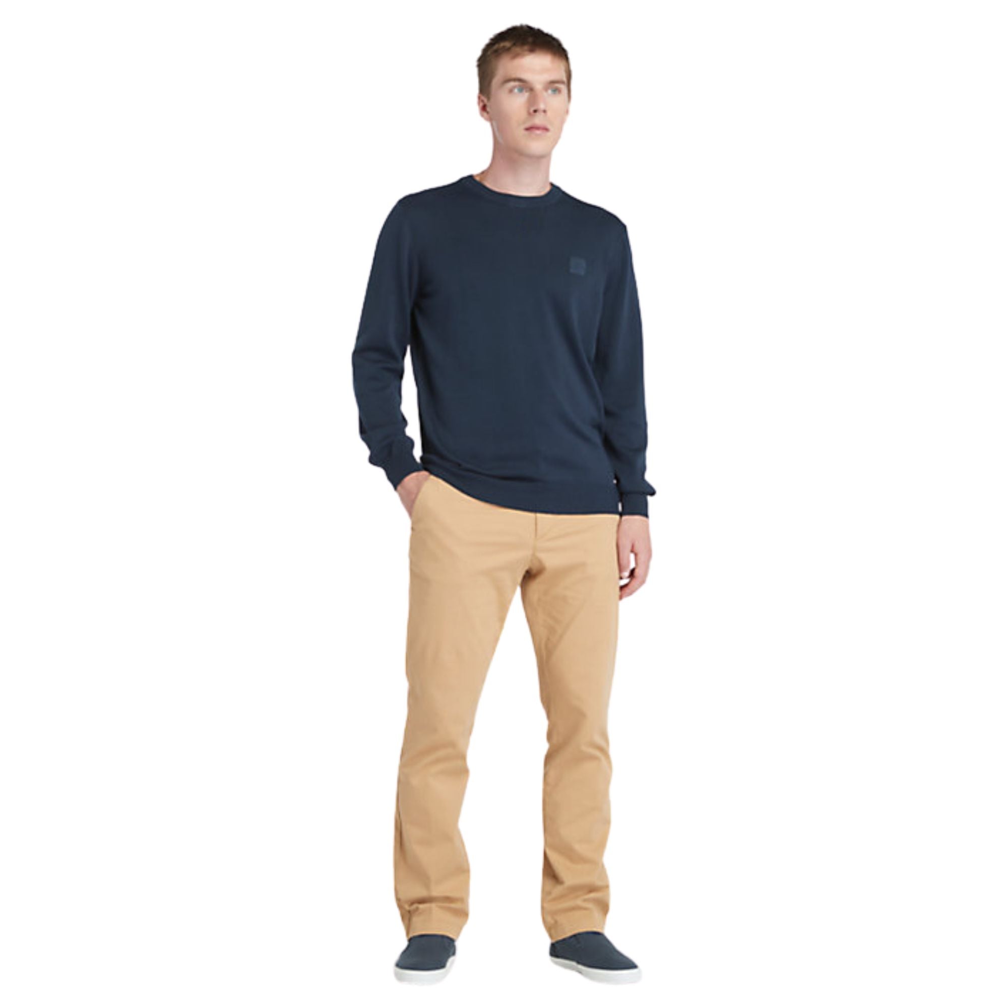 Maglione Uomo in Cotone tinta unita Blu modello intera frontale