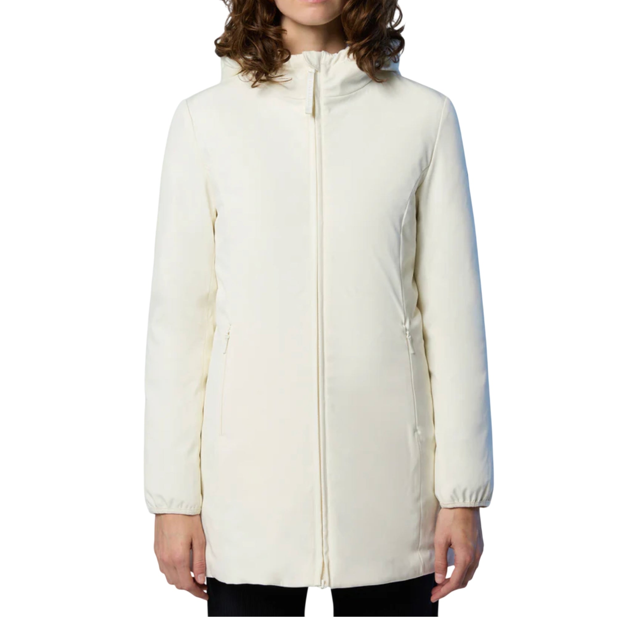 Parka Donna medio, Bianco Krystina, con cappuccio e zip frontale