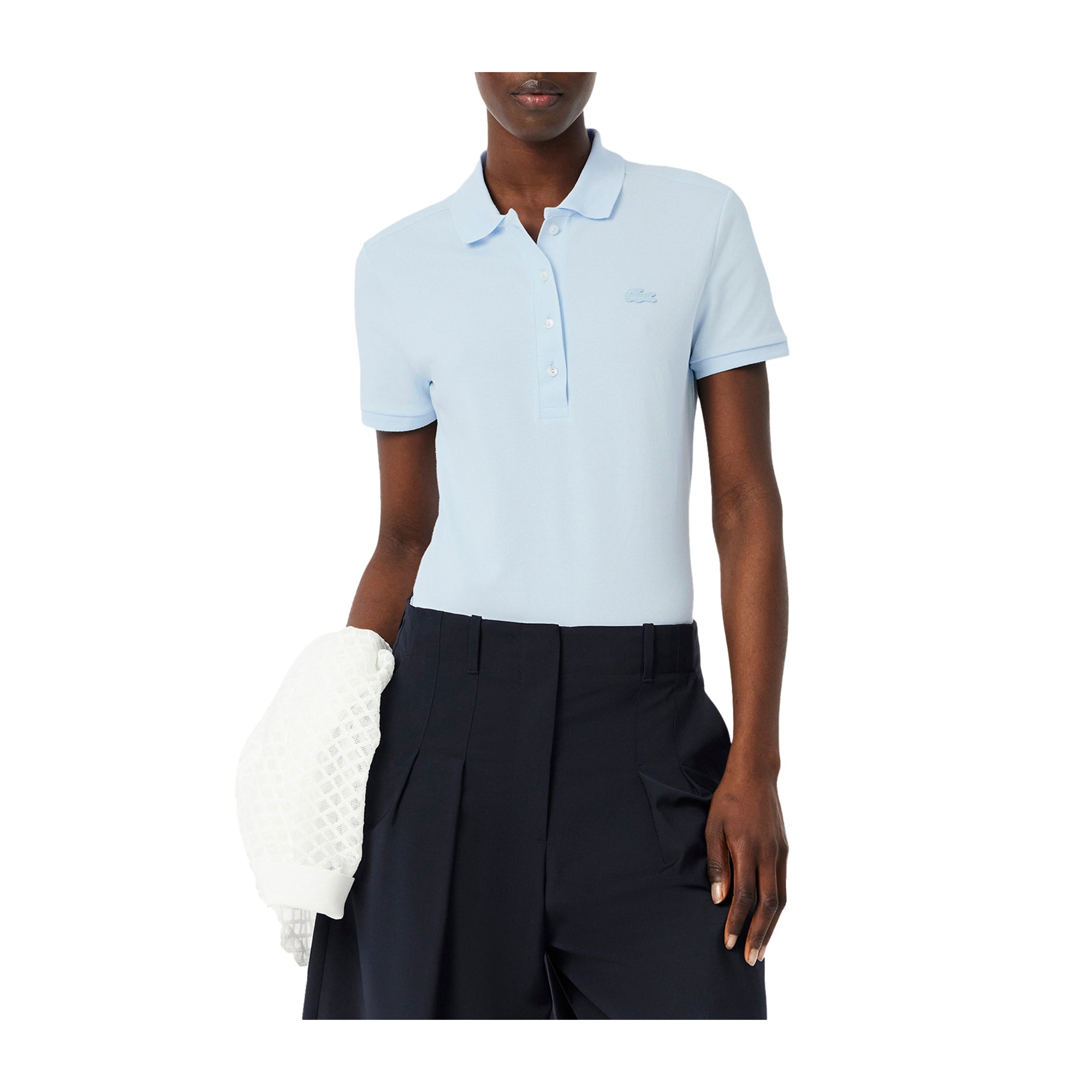 Polo da donna in piqué di cotone stretch Lacoste Celeste