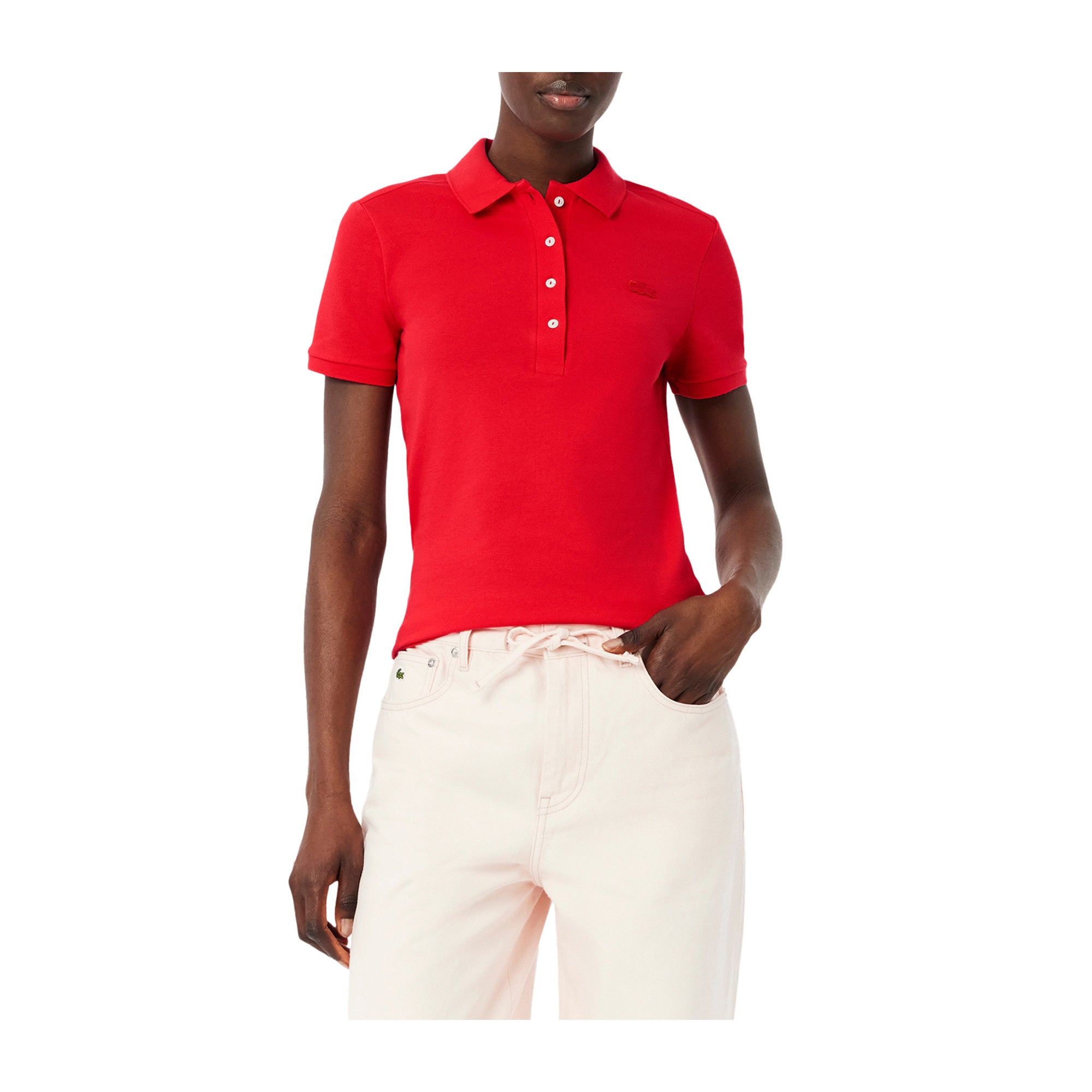 Polo da donna in piqué di cotone stretch Lacoste Rossa