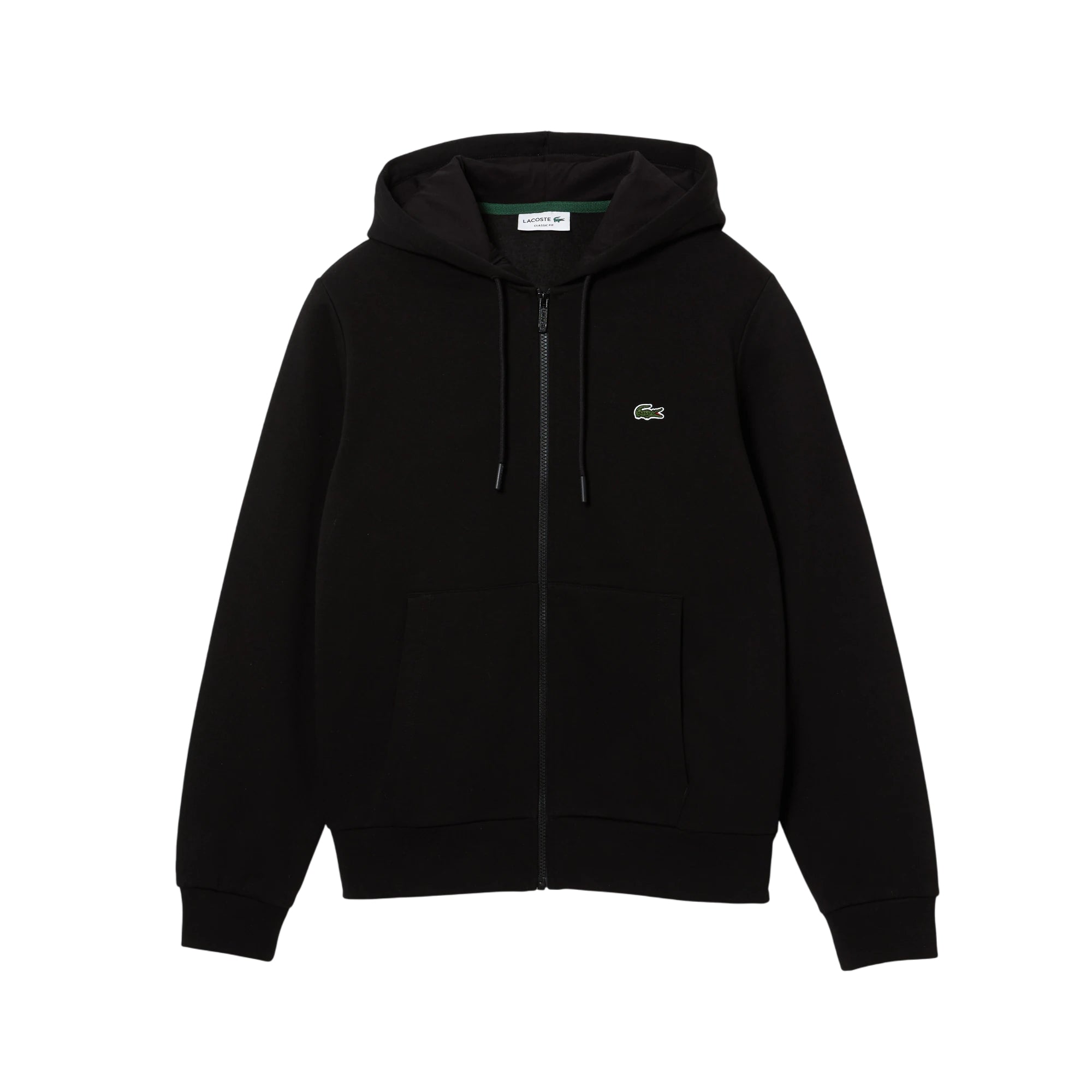 Felpa Uomo Nera full zip, in pile con coccodrillo sul petto