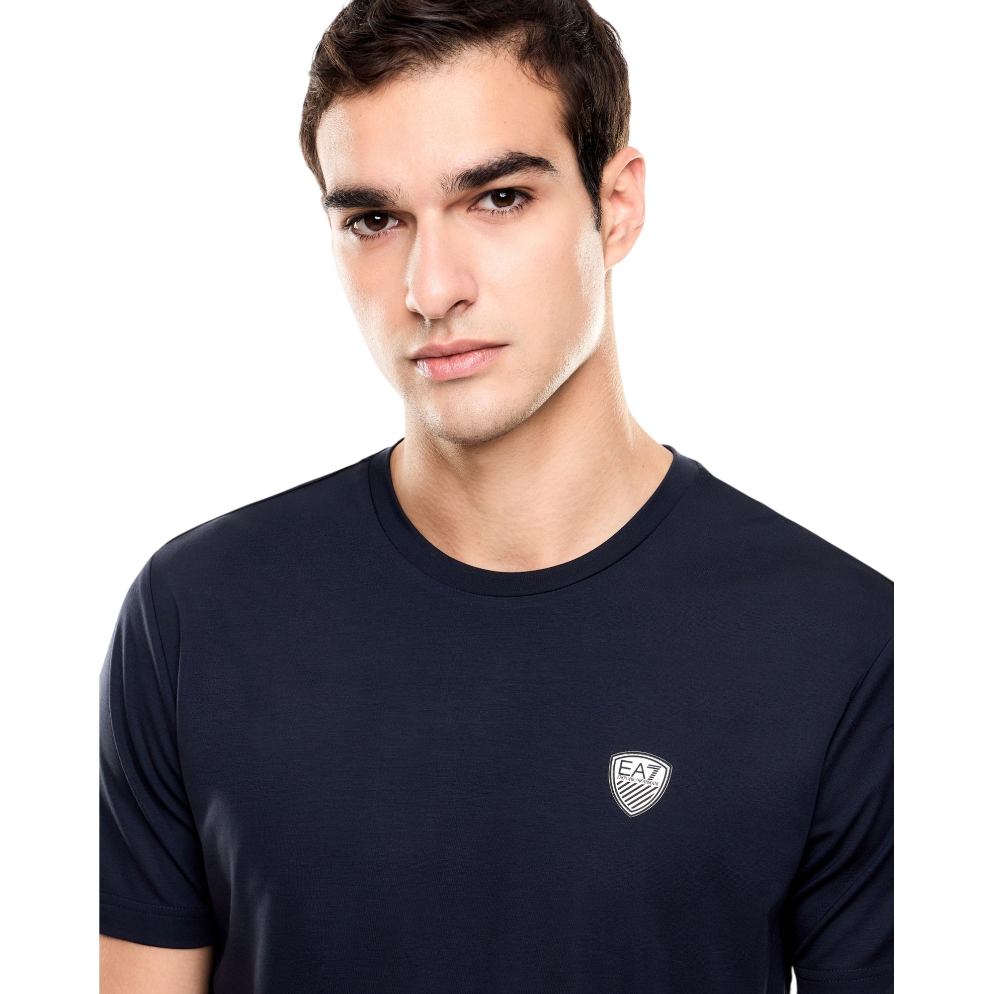 T-shirt Uomo aderente Blu, girocollo, con scudetto logo