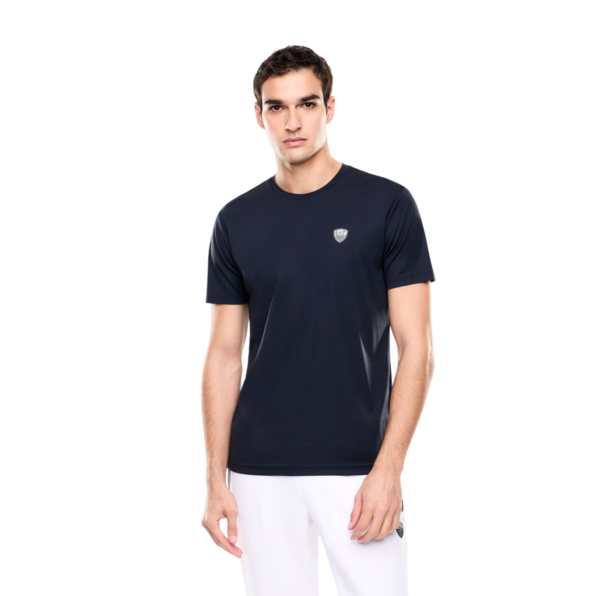 T-shirt Uomo aderente Blu, girocollo, con scudetto logo