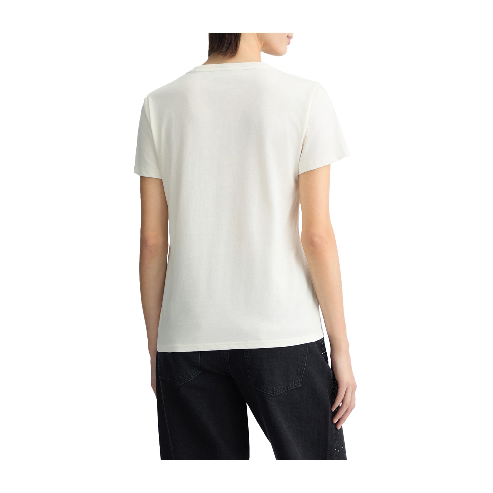 T-shirt Bianca da Donna con taschino strass modella retro